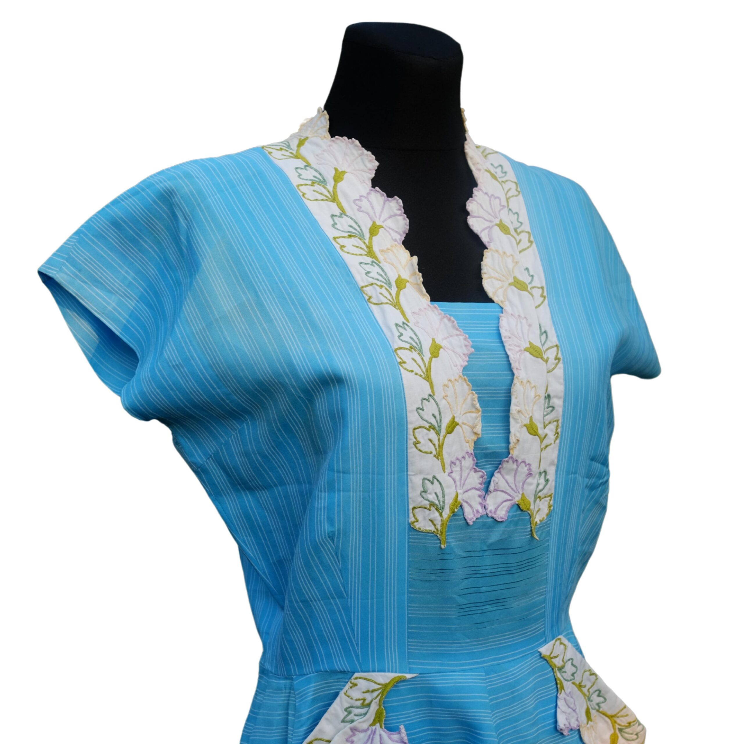 Vintage Pastel Blue Sundress with Flower Embroidery - Image 3