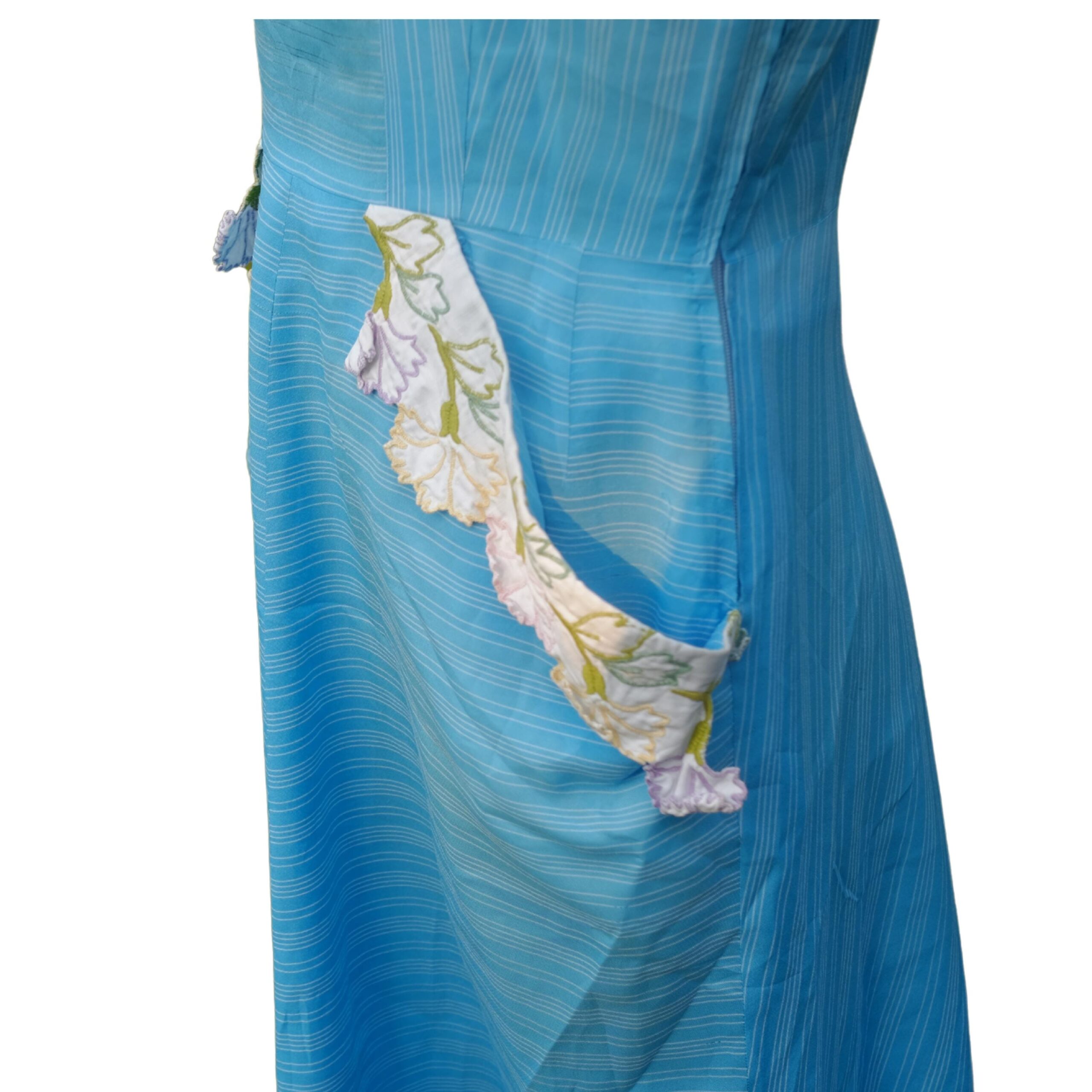 Vintage Pastel Blue Sundress with Flower Embroidery - Image 5