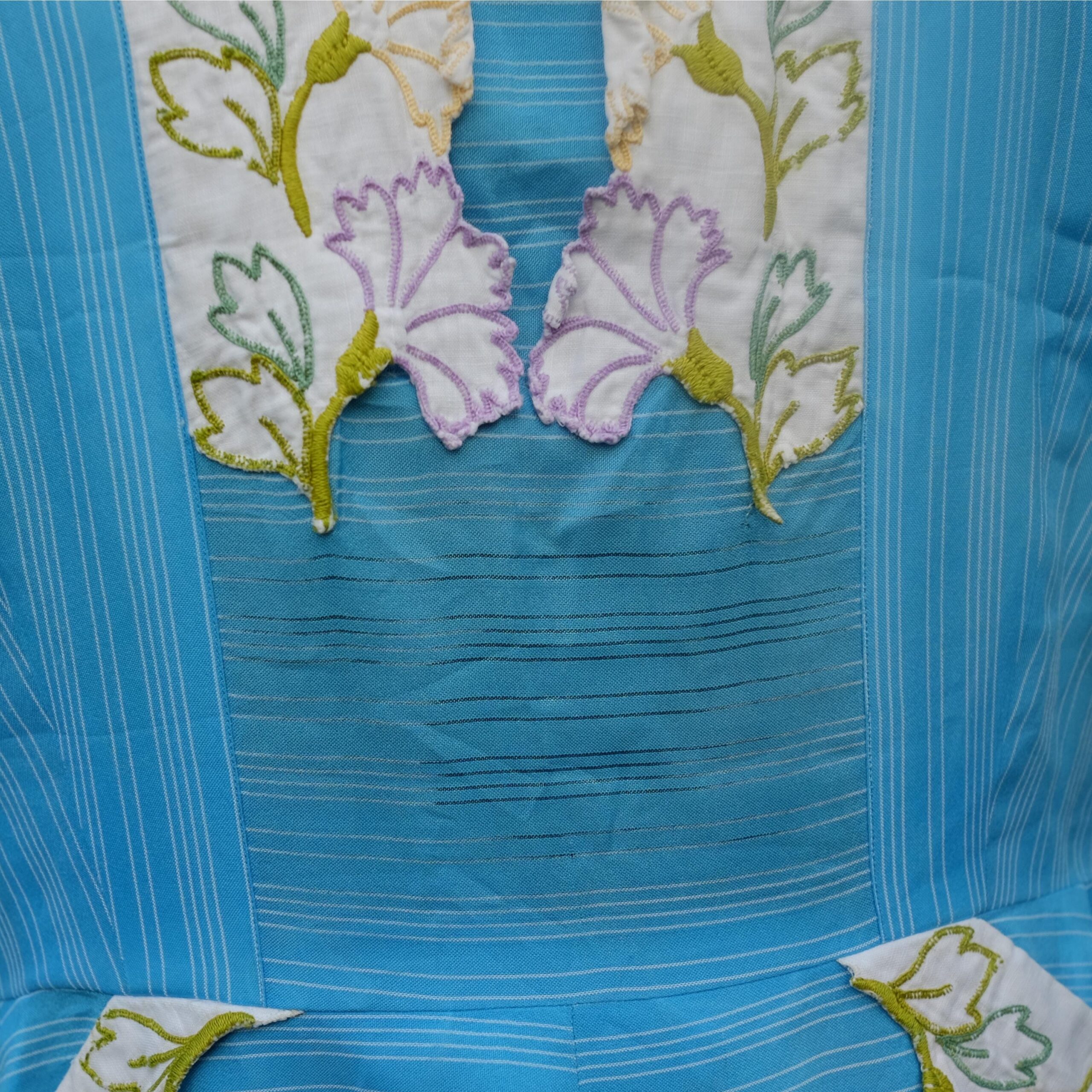 Vintage Pastel Blue Sundress with Flower Embroidery - Image 4