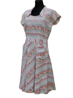Vintage Floral 80s Summer Dress, Boho Pastel Waist Fitted, Cottage Core Charm