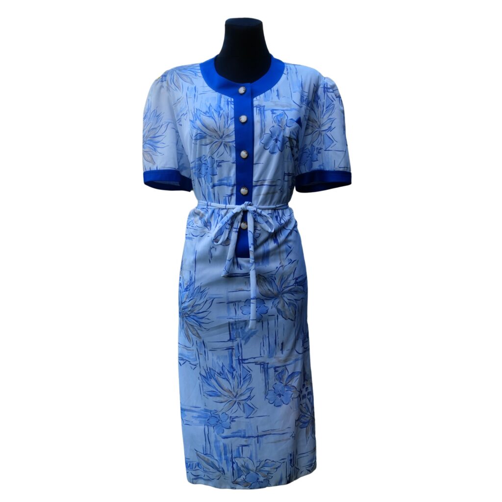 Vintage 80s Mediterranean Style Summer Dress, Greek and White with Pearl Like Buttons