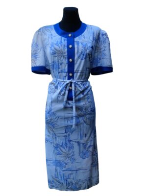 Vintage 80s Mediterranean Style Summer Dress, Greek and White with Pearl Like Buttons