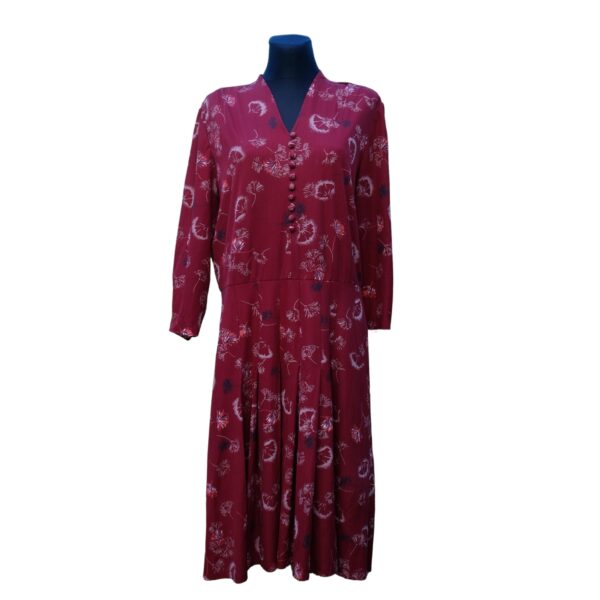 Vintage Long Sleeve 80s Burgundy Festive Dress with Elegant Floral Pattern  and Matching Button Up Front Plus Size - True Vintage Treasures