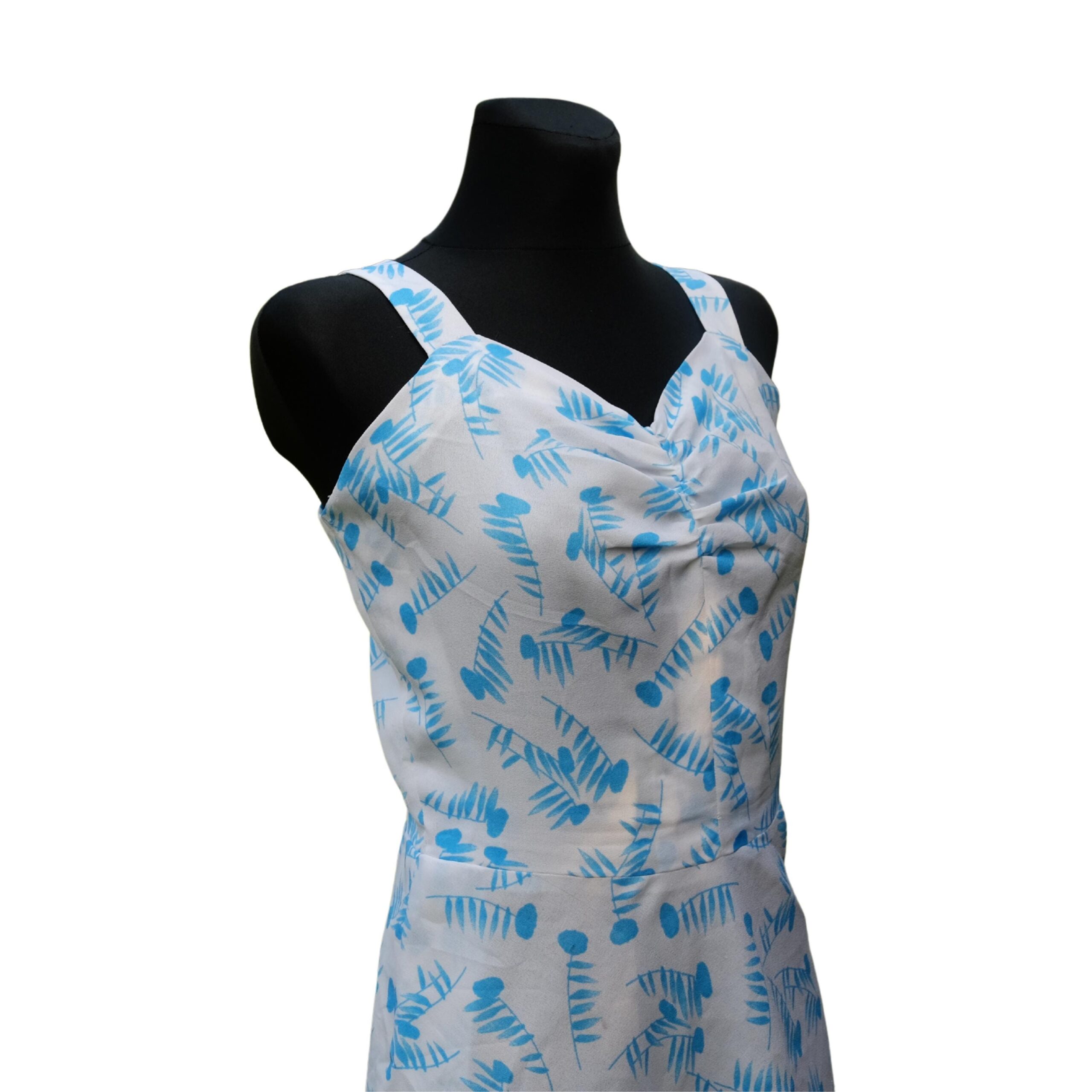 Vintage White Summer Dress with Blue Abstract Pattern - Image 3