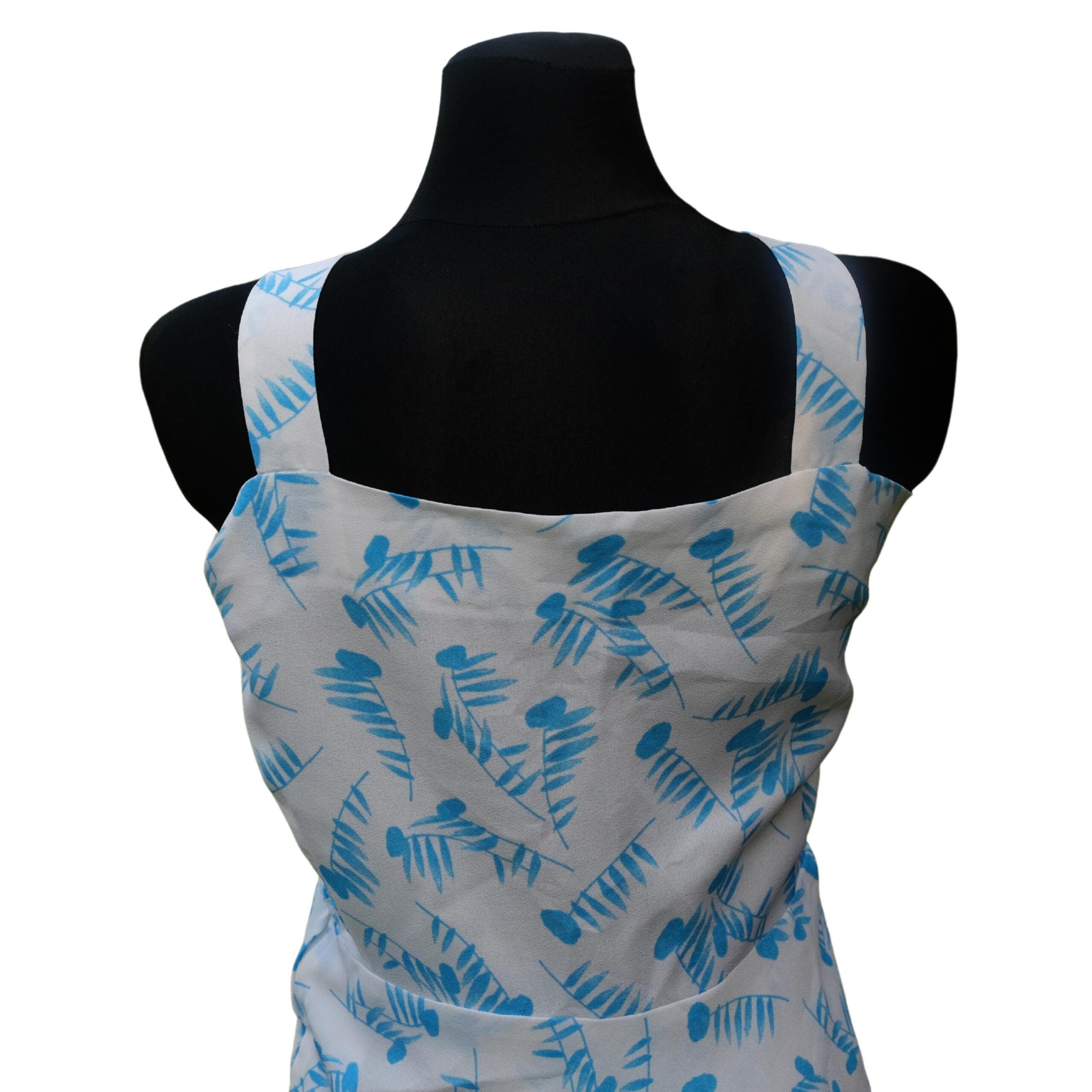 Vintage White Summer Dress with Blue Abstract Pattern - Image 4