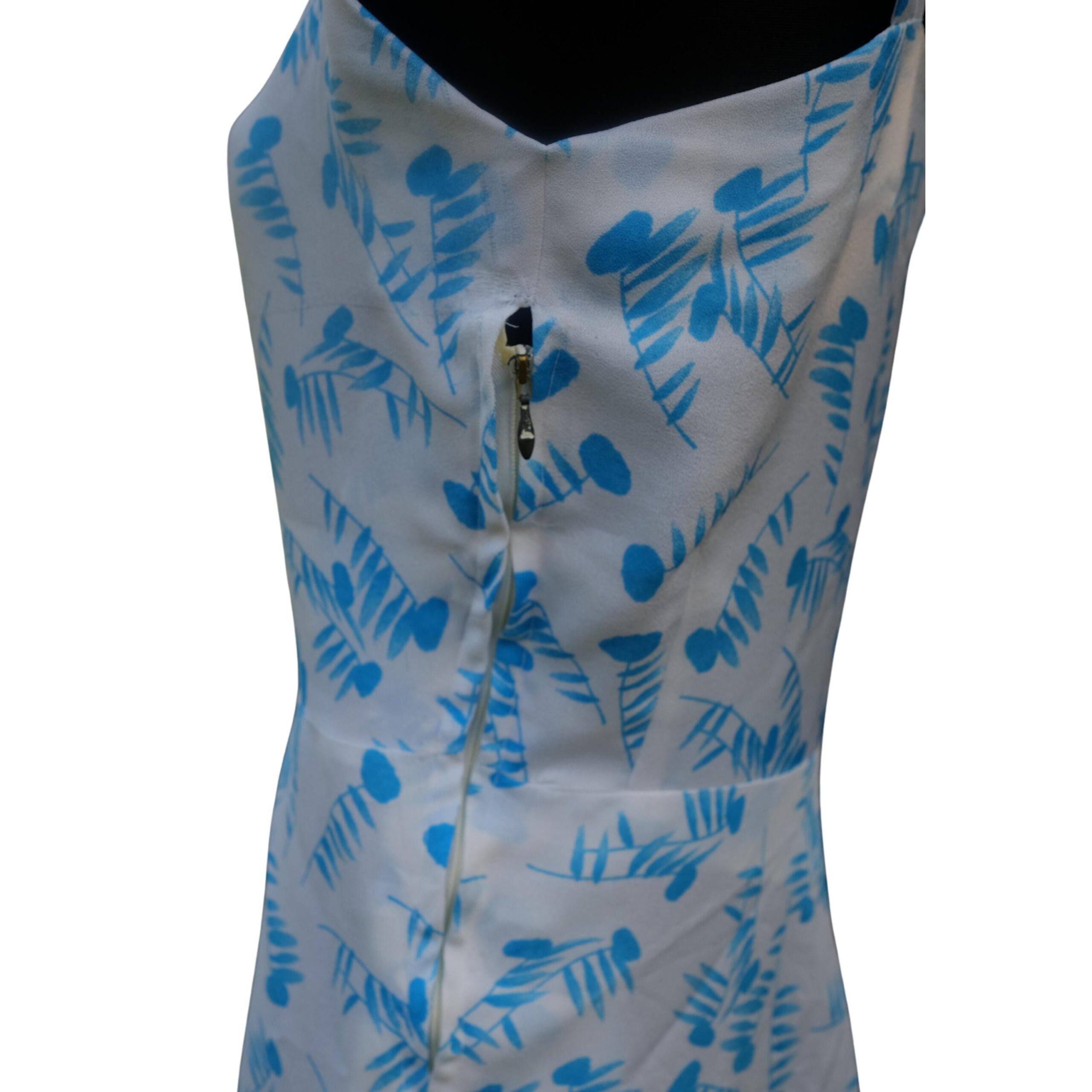 Vintage White Summer Dress with Blue Abstract Pattern - Image 8