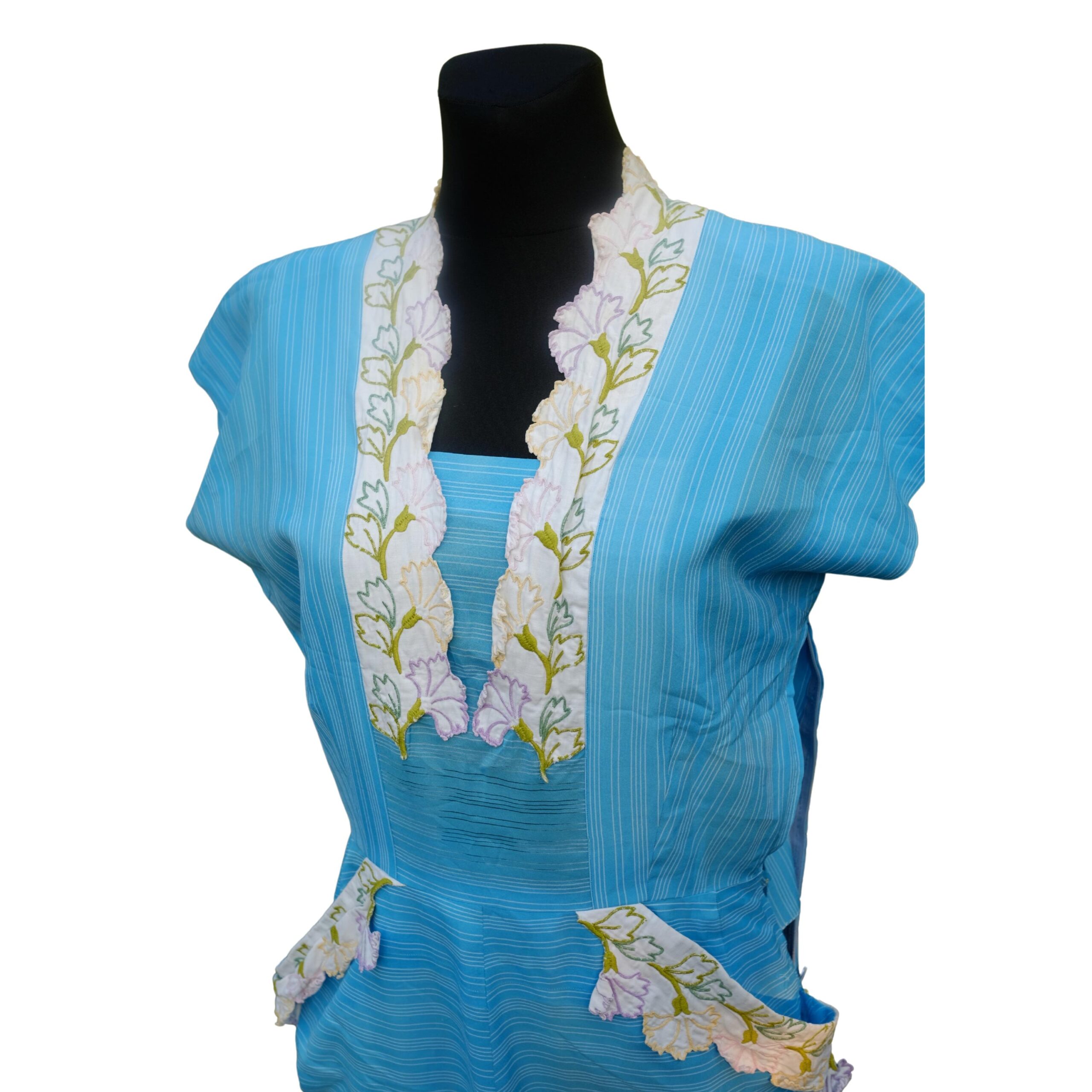 Vintage Pastel Blue Sundress with Flower Embroidery - Image 2
