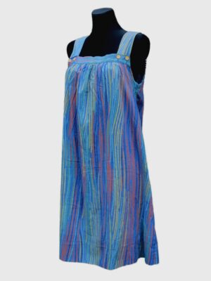 Vintage Blue Summer Dress with Colorful Strips