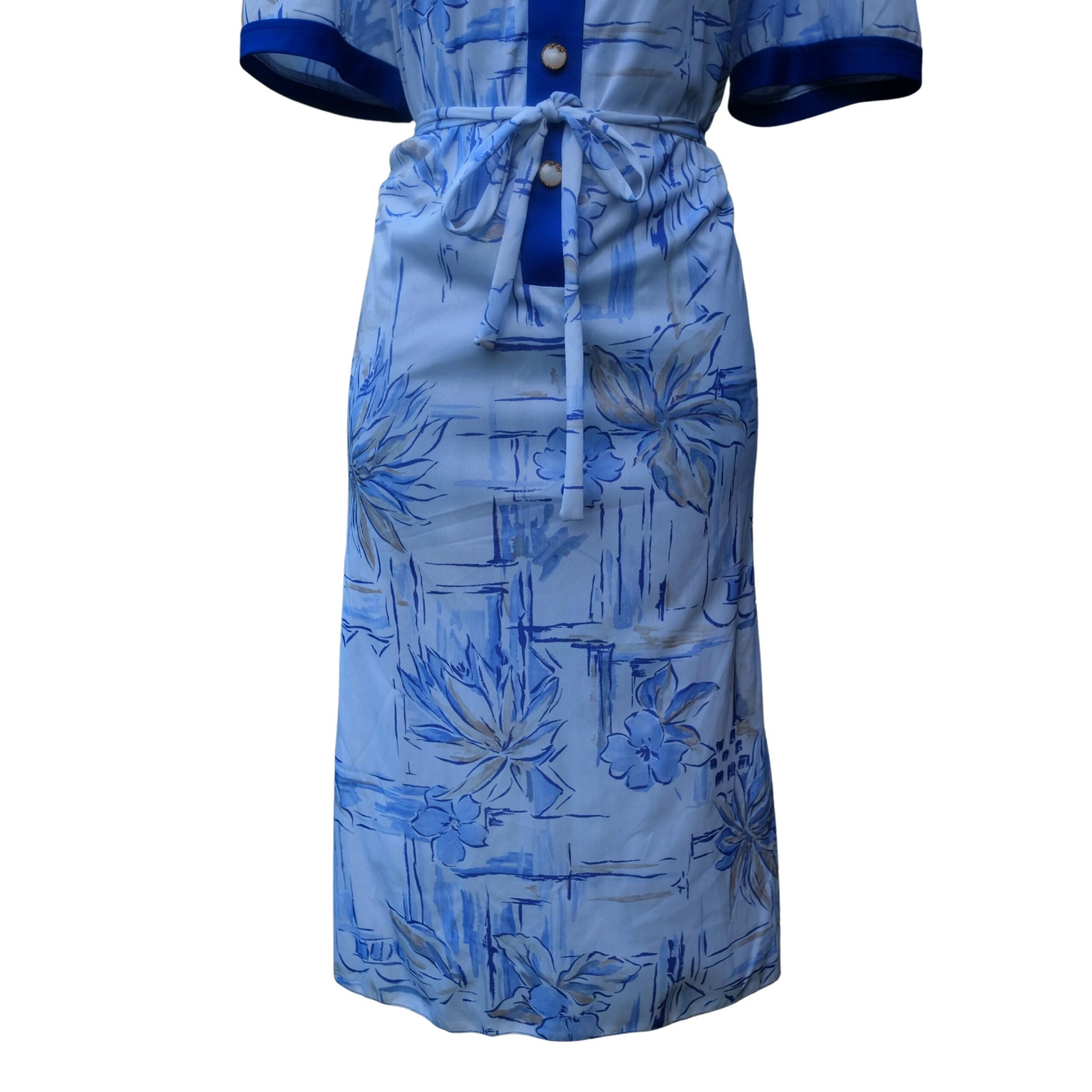 Vintage 80s Mediterranean Style Summer Dress, Greek and White with Pearl Like Buttons - Image 9