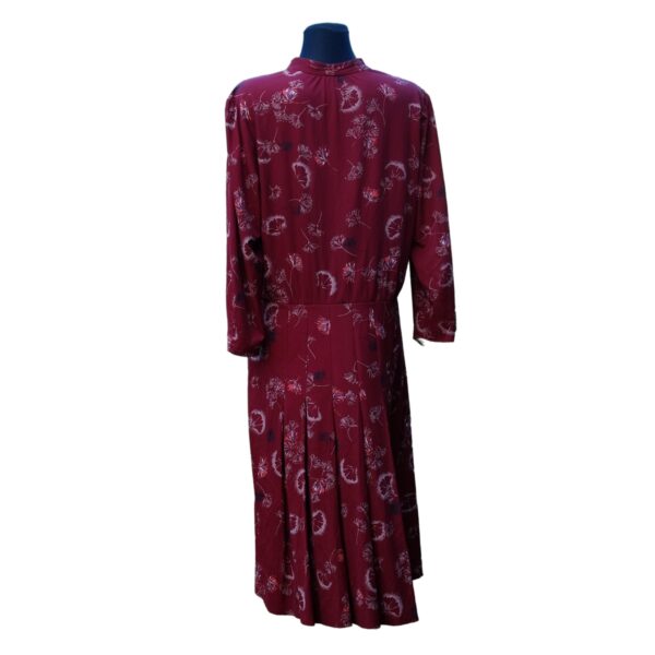 Vintage Long Sleeve 80s Burgundy Festive Dress with Elegant Floral Pattern  and Matching Button Up Front Plus Size - True Vintage Treasures