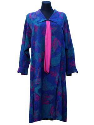 Vintage 80s Eccentric Long Sleeve Dress, Pastel Colors and Abstract Pattern, Crazy Pink Tie