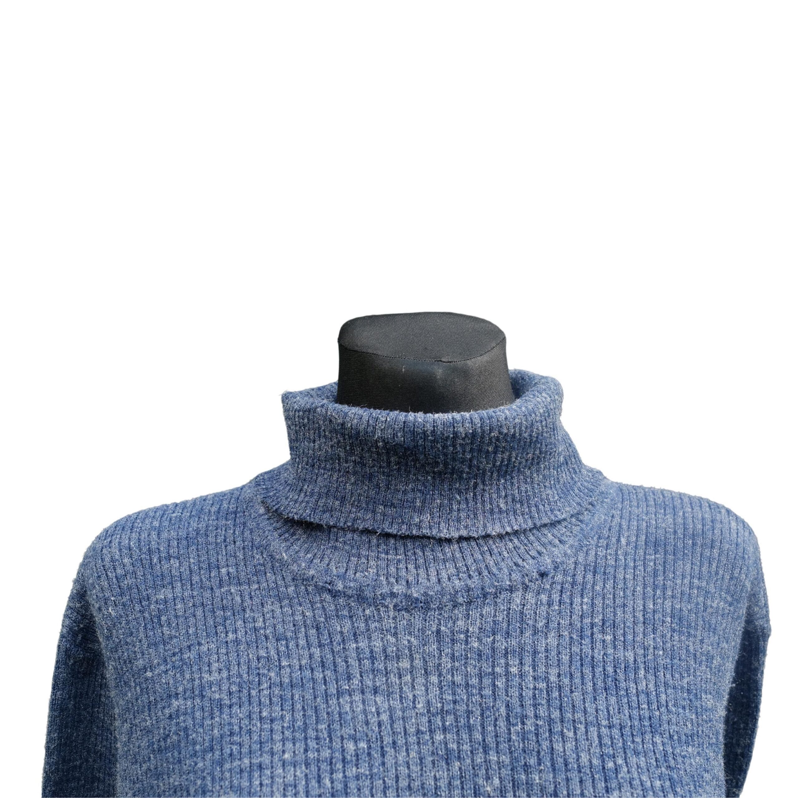 Vintage Glimmery Blue Turtle Neck Jumper with With Strips - Image 6
