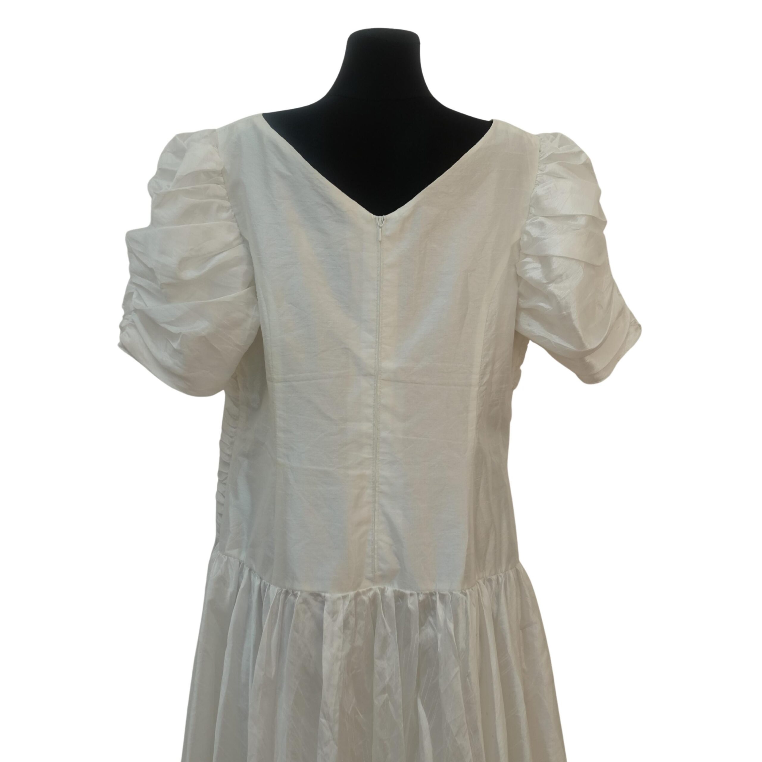 Vintage 80s Princess Wedding Dress XXL, with Puffed Sleeves and Floral Laced Bustier - Image 6