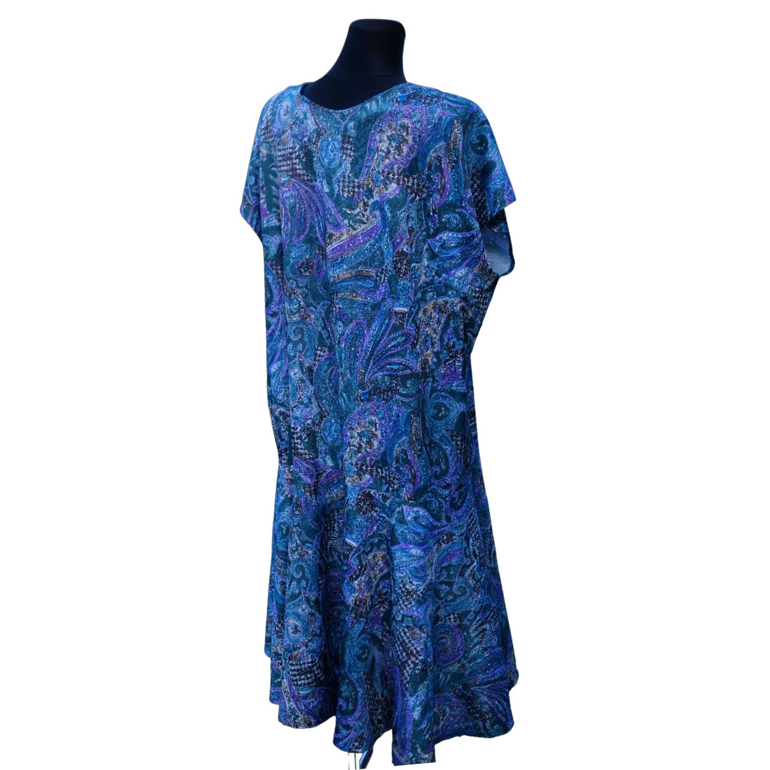 Vintage 80s Blue Boho Summer Dress, Intricate Abstract Pattern - Image 4