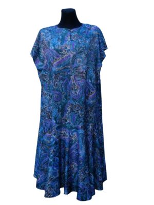 Vintage 80s Blue Boho Summer Dress, Intricate Abstract Pattern