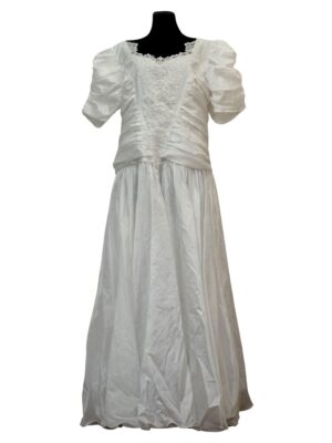 Vintage 80s Princess Wedding Dress XXL, with Puffed Sleeves and Floral Laced Bustier