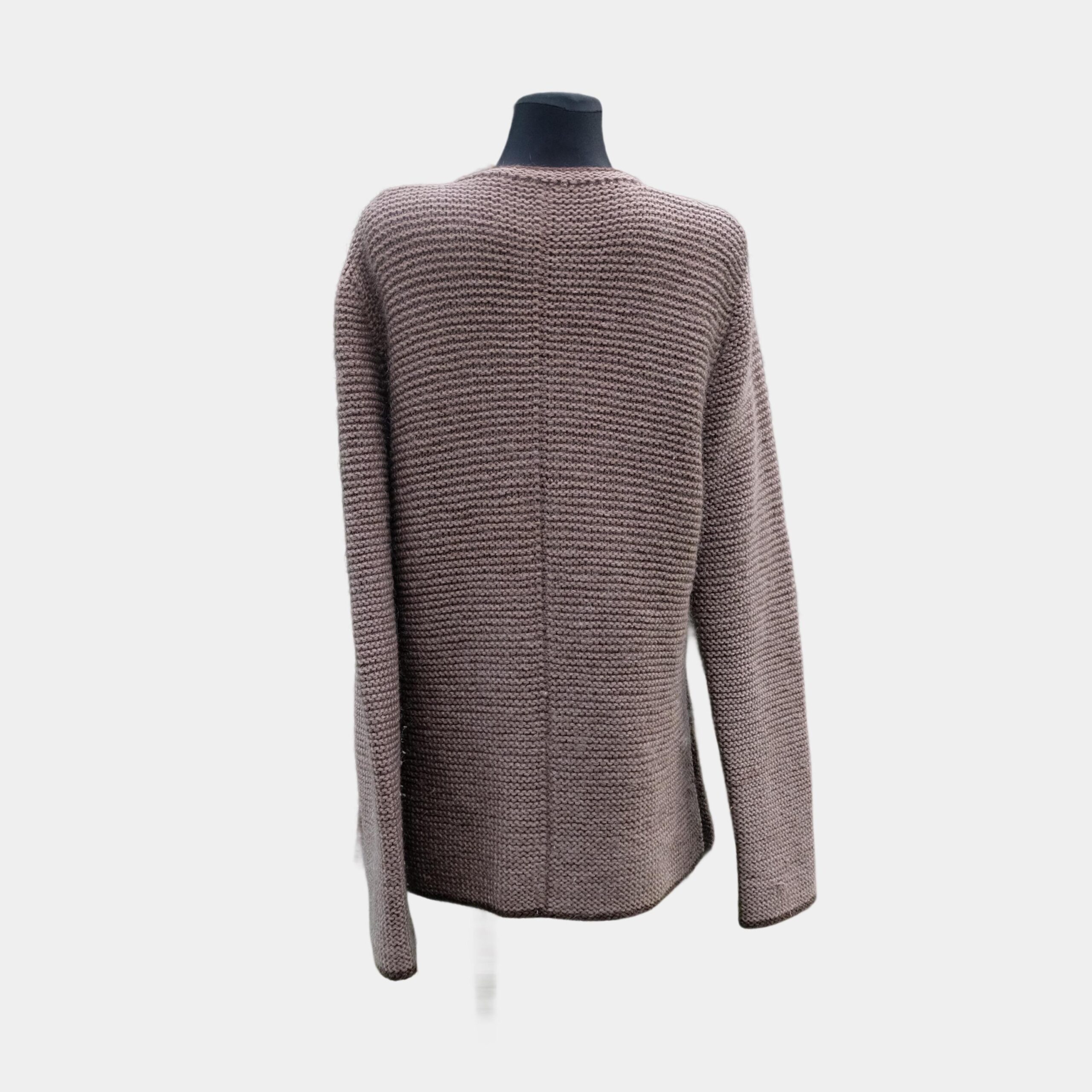 Vintage Ash Brown Warm Chunky Cardigan with Pockets - Image 2