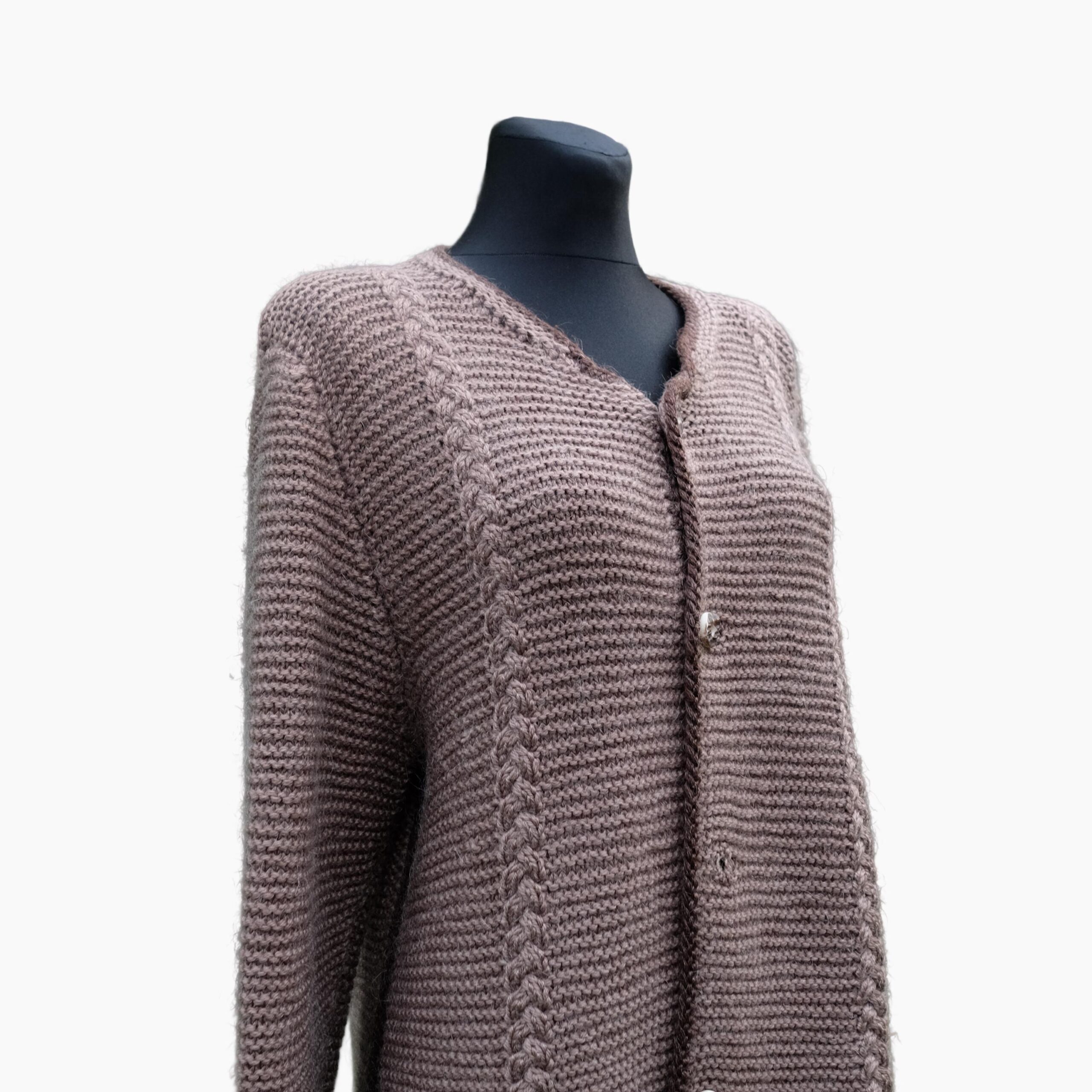 Vintage Ash Brown Warm Chunky Cardigan with Pockets - Image 7