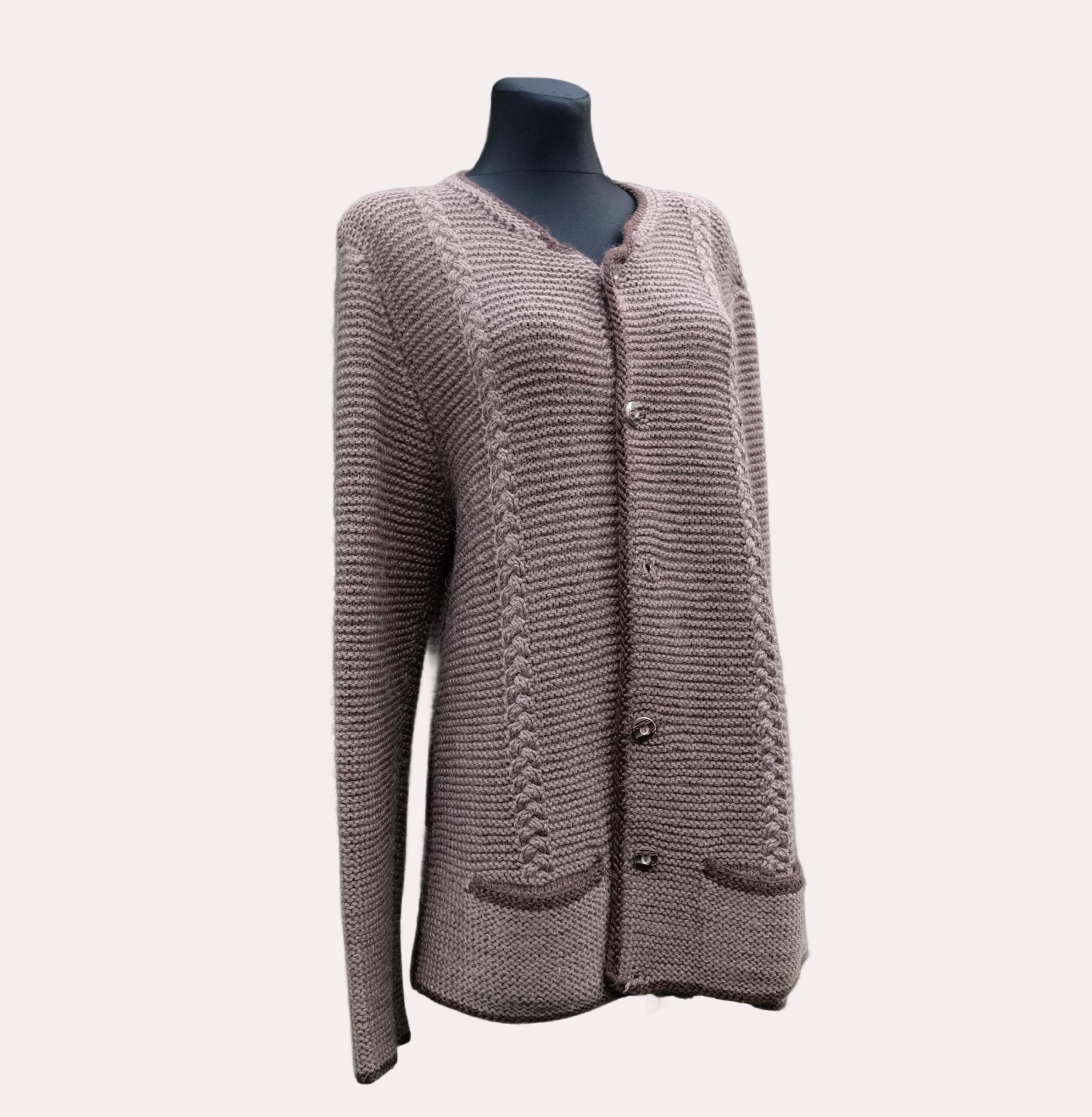 Vintage Ash Brown Warm Chunky Cardigan with Pockets - Image 8