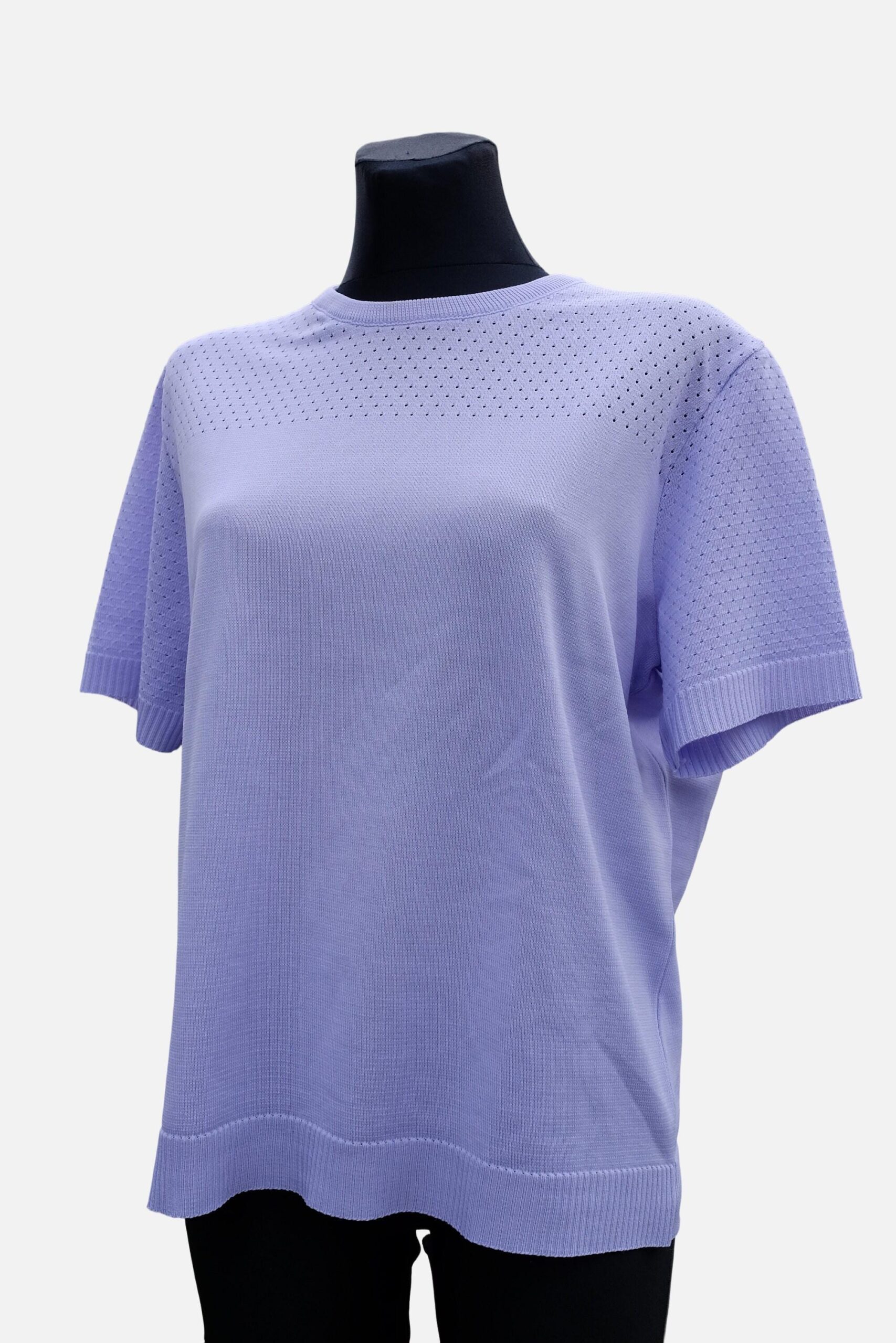 Vintage Short Sleeved Lilac Crew Neck Mesh Detail Top