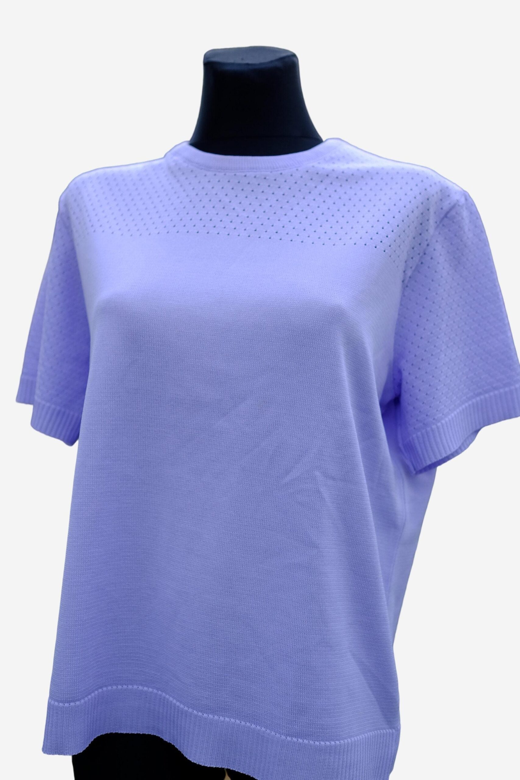 Vintage Short Sleeved Lilac Crew Neck Mesh Detail Top - Image 3