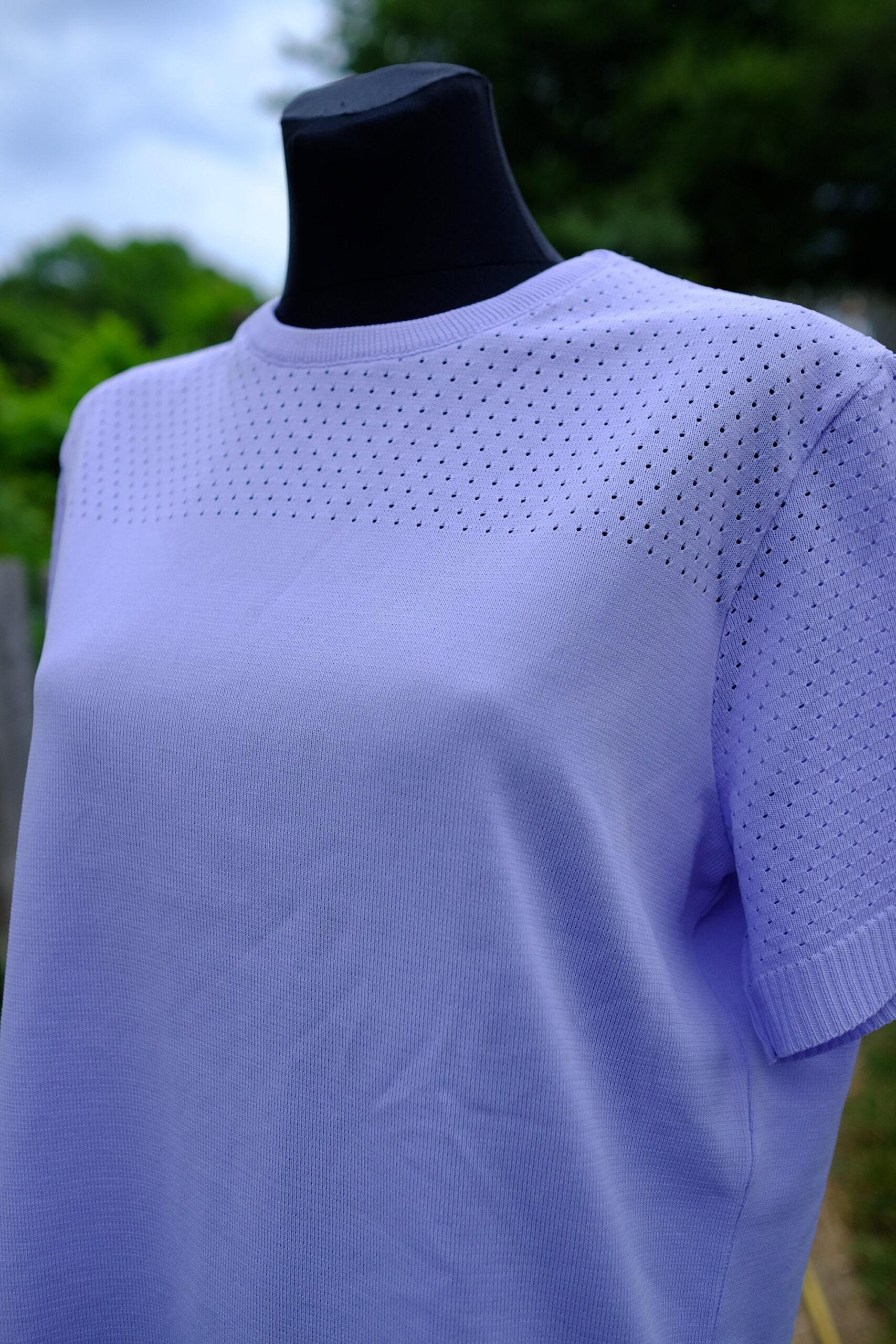 Vintage Short Sleeved Lilac Crew Neck Mesh Detail Top - Image 9