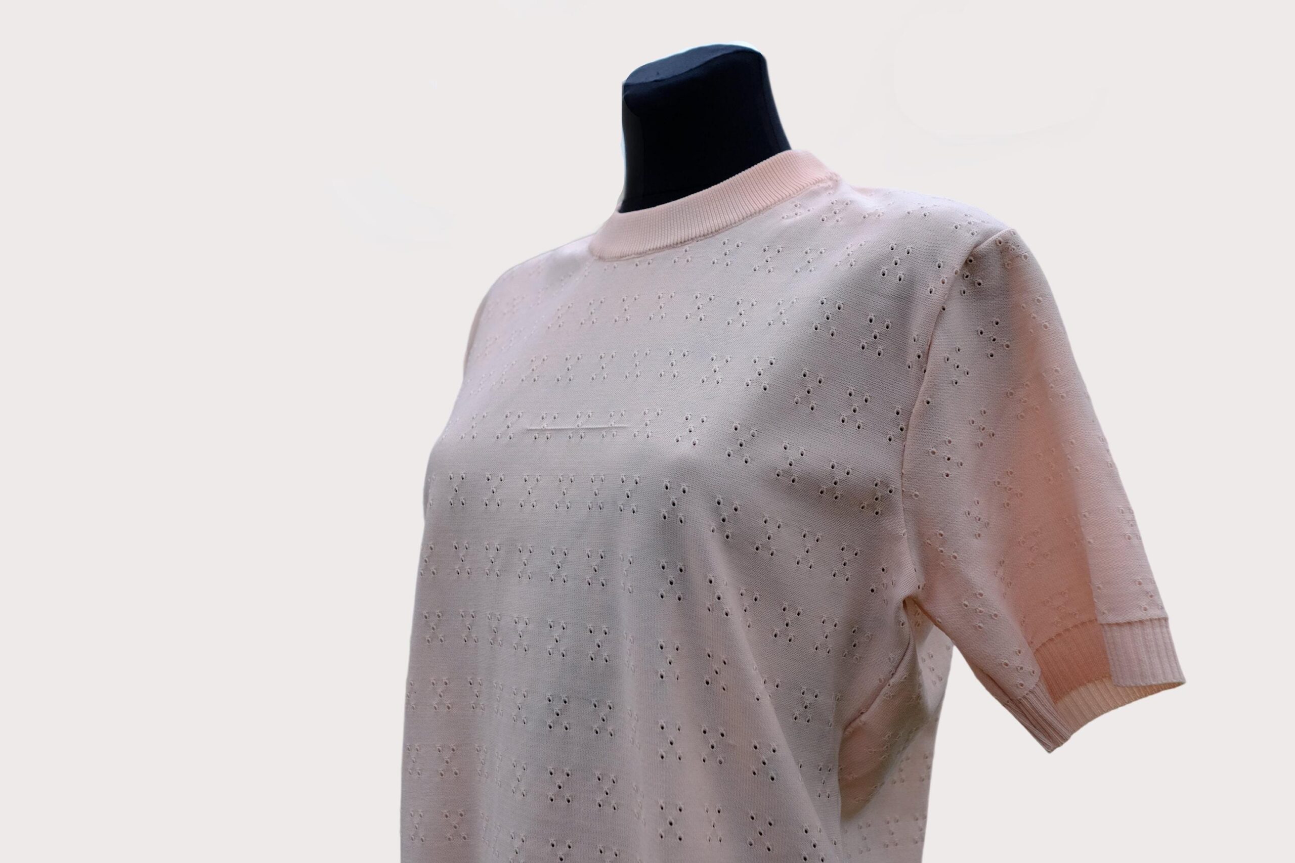 Vintage Short Sleeved Half Turtle Neck Apricot Pastel Cross Design Top - Image 2