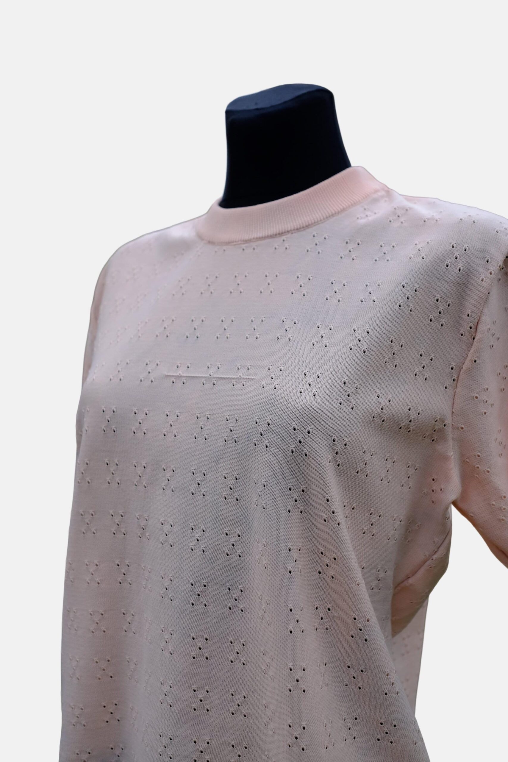Vintage Short Sleeved Half Turtle Neck Apricot Pastel Cross Design Top - Image 5