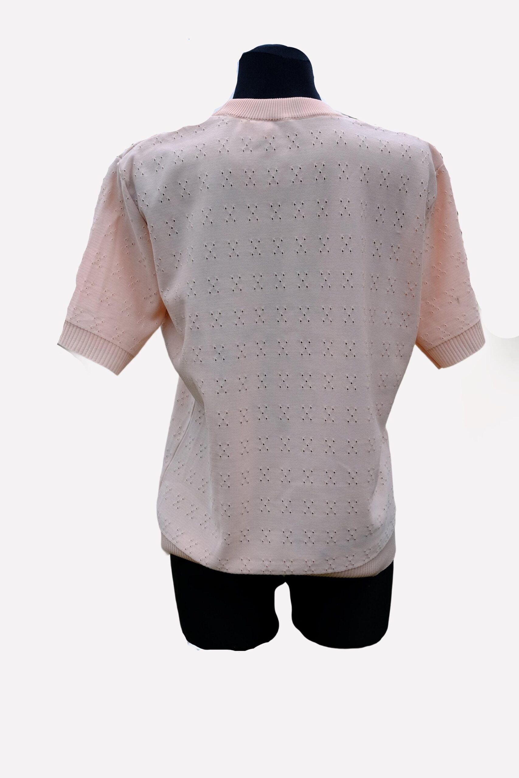 Vintage Short Sleeved Half Turtle Neck Apricot Pastel Cross Design Top - Image 6
