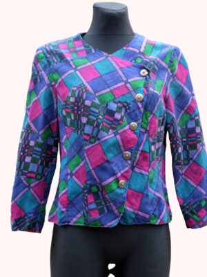 Vintage 80s Colorful Asymmetrical Blouse with Geometrical Pattern