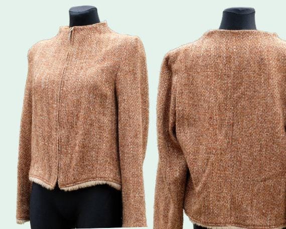 Vintage Sandra Pabst Terracotta Orange Tweed Blazer with Zipper Closing - Image 2