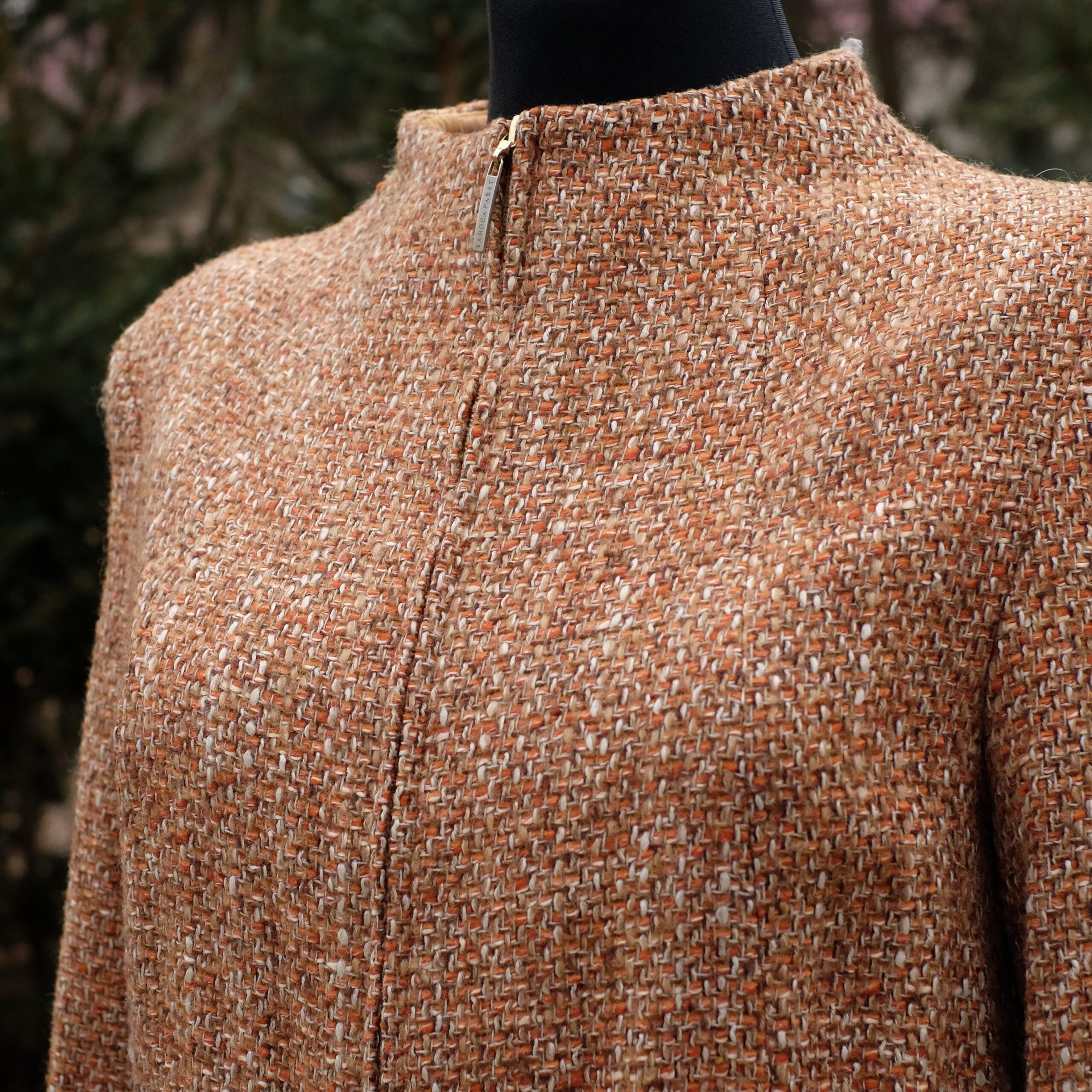 Vintage Sandra Pabst Terracotta Orange Tweed Blazer with Zipper Closing - Image 3