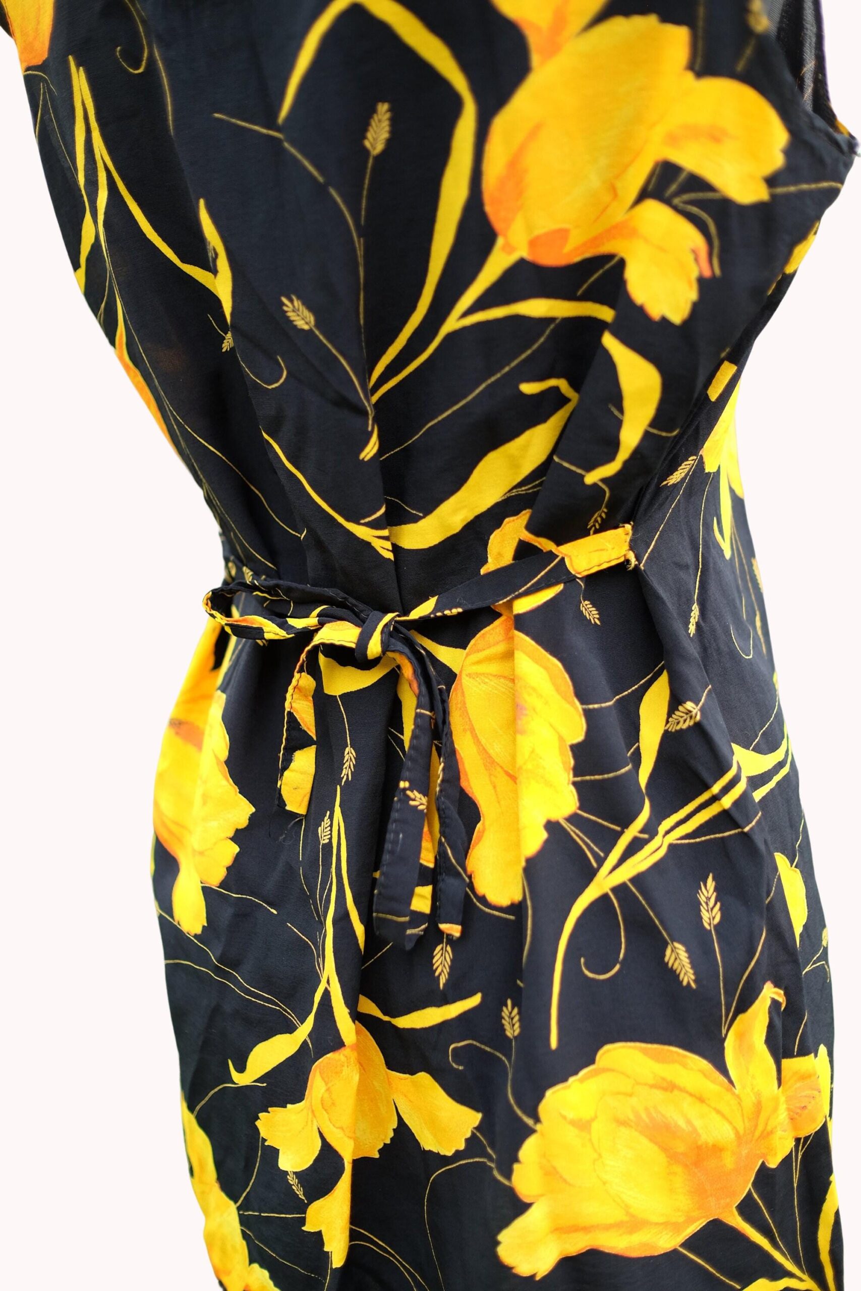 Vintage Black and Yellow Floral Mini Dress - Image 9