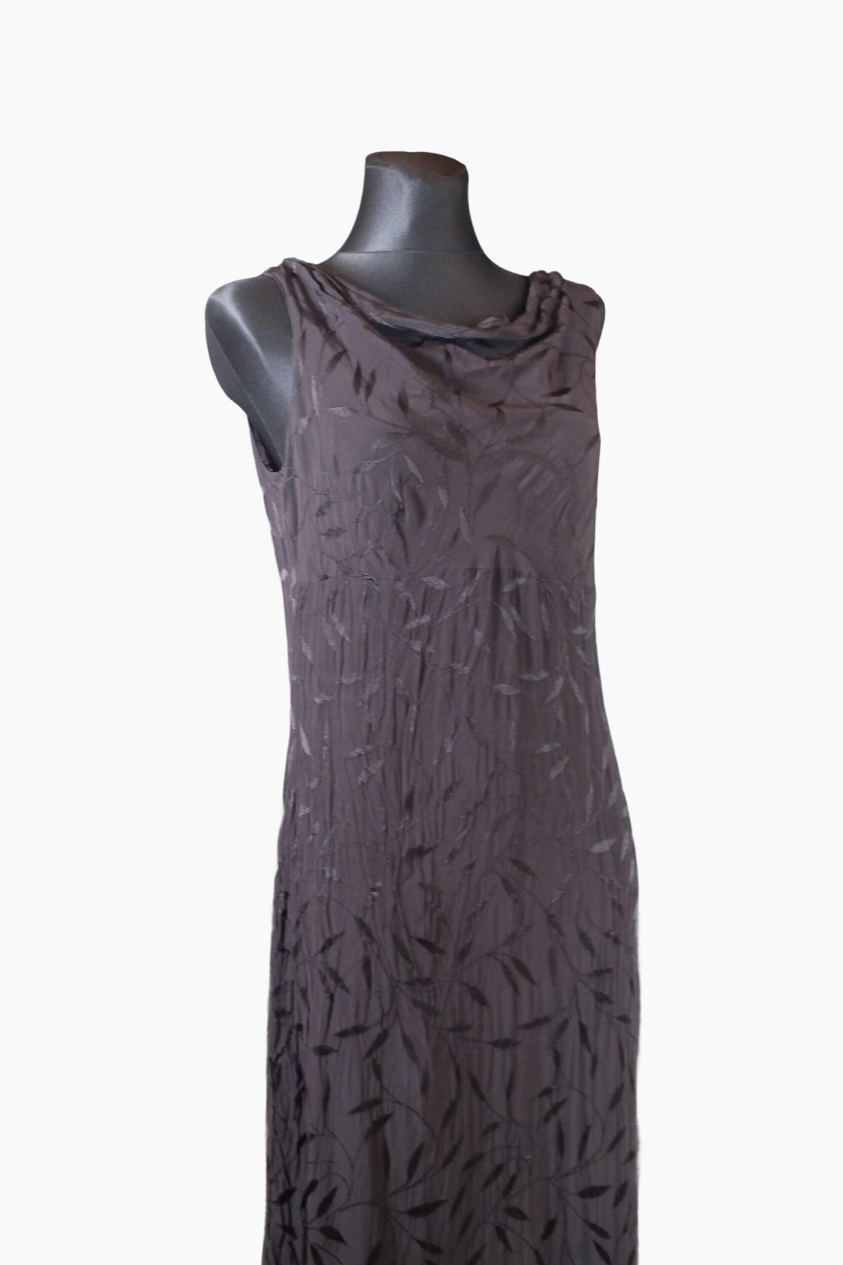 Vintage 90s Elegant Black Prom Dress, Embossed with Cowl Neckline and Floor Lenght - Image 5