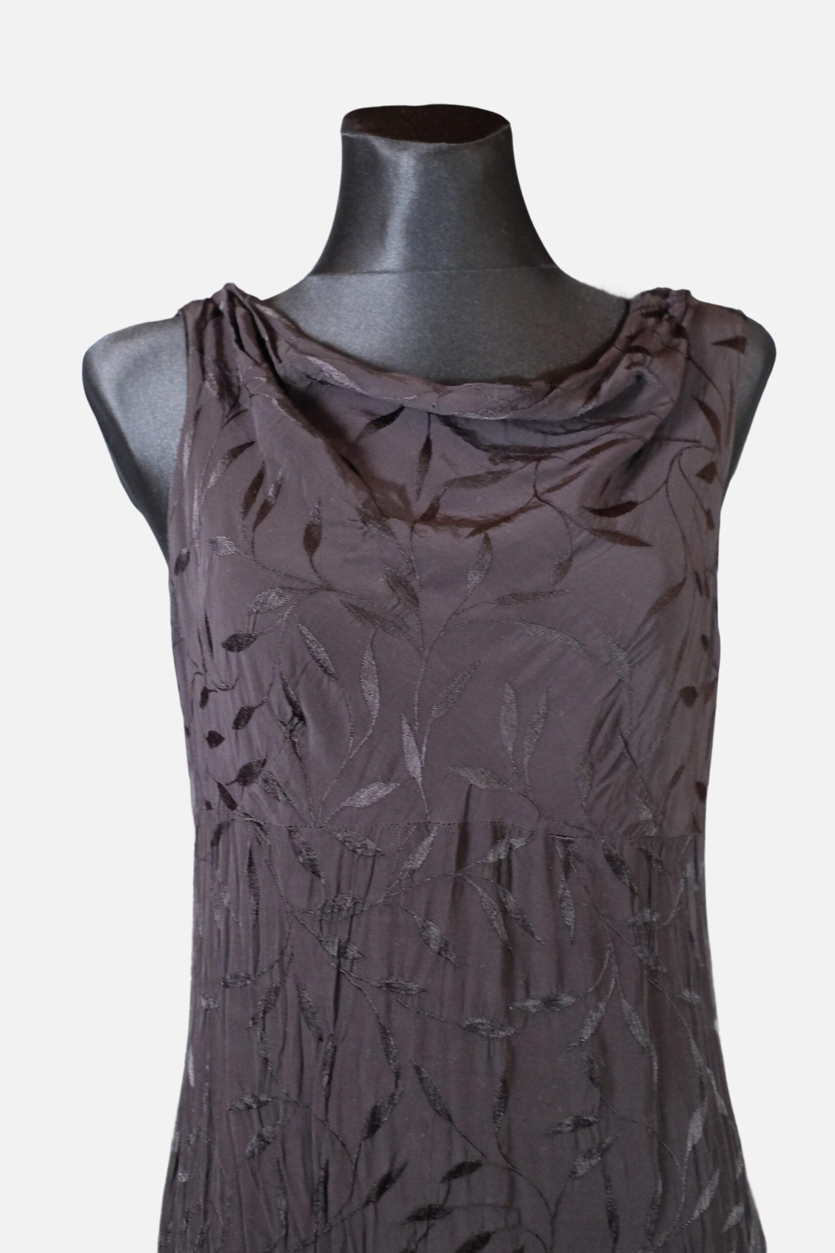 Vintage 90s Elegant Black Prom Dress, Embossed with Cowl Neckline and Floor Lenght - Image 6