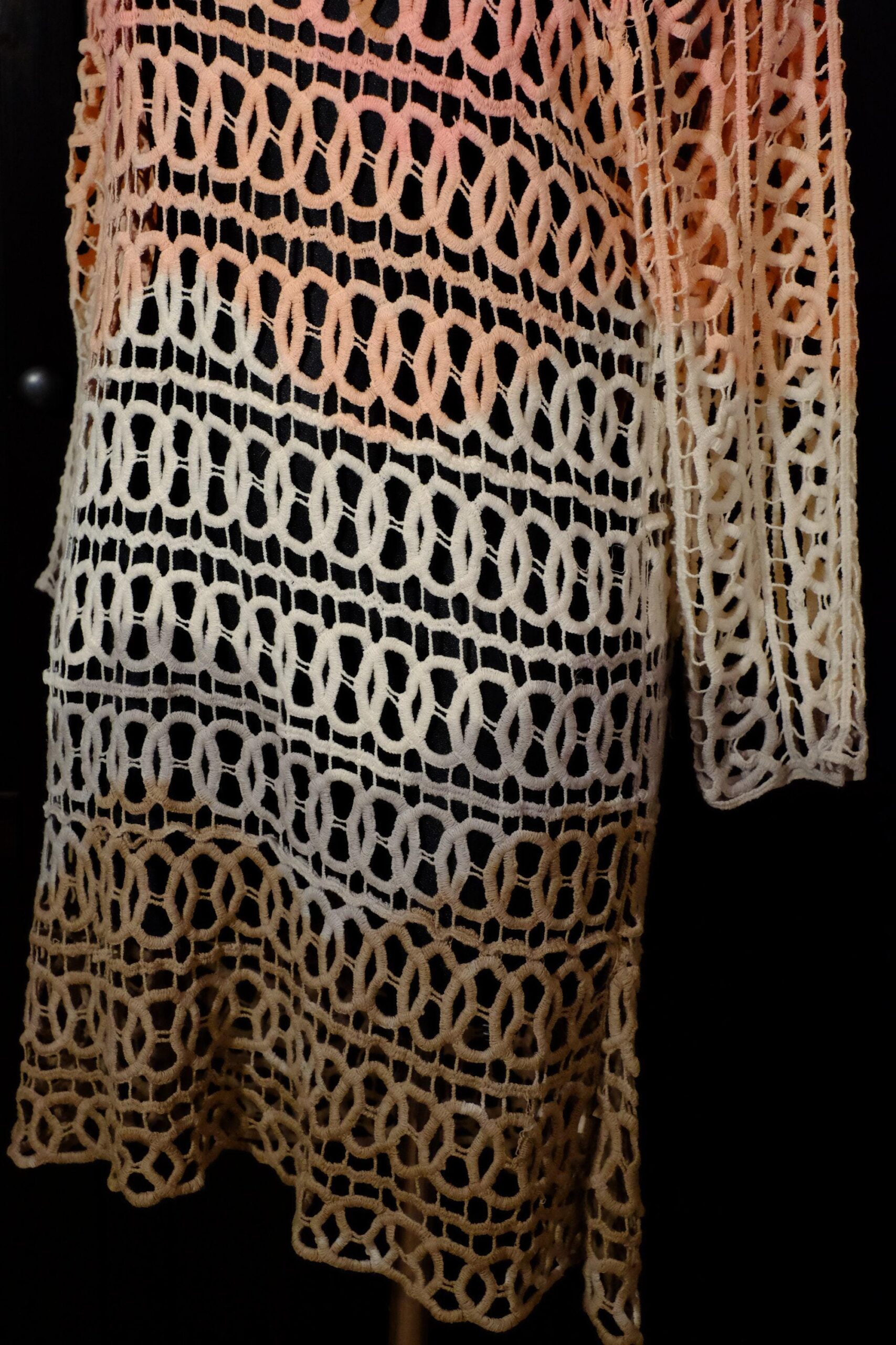 Vintage Pink White Brown Ombre Circle Design Crochet Dress - Image 4