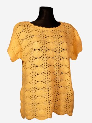Vintage Yellow Short Sleeved Crochet Top, Short Sleeved Sweater