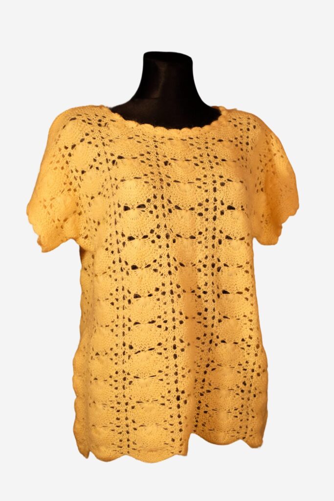Vintage Yellow Short Sleeved Crochet Top, Short Sleeved Sweater