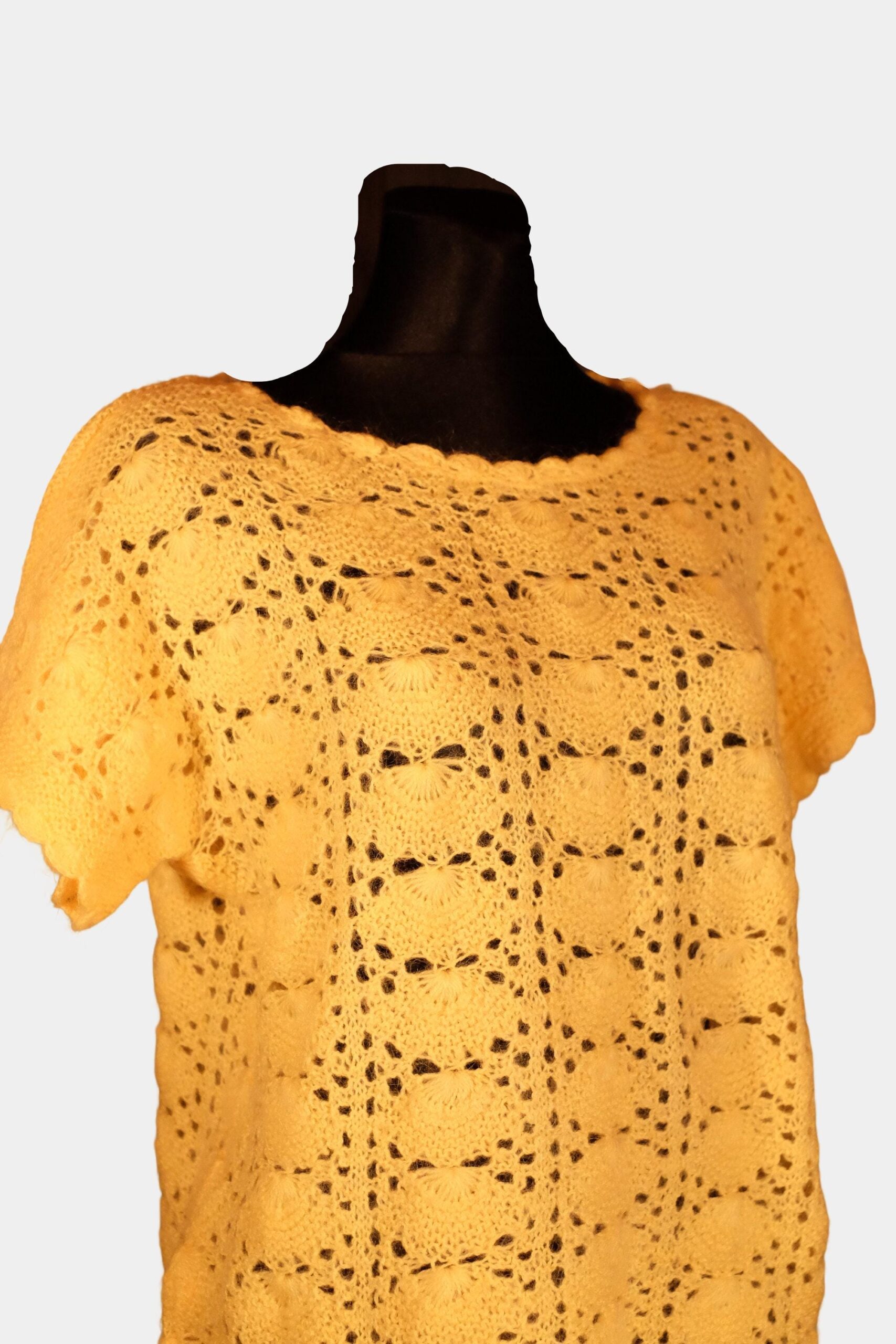 Vintage Yellow Short Sleeved Crochet Top, Short Sleeved Sweater - Image 7