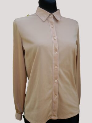 Vintage Long Sleeve Simple Cream Shirt with Elegant Floral Collared Neck Embordered Detail