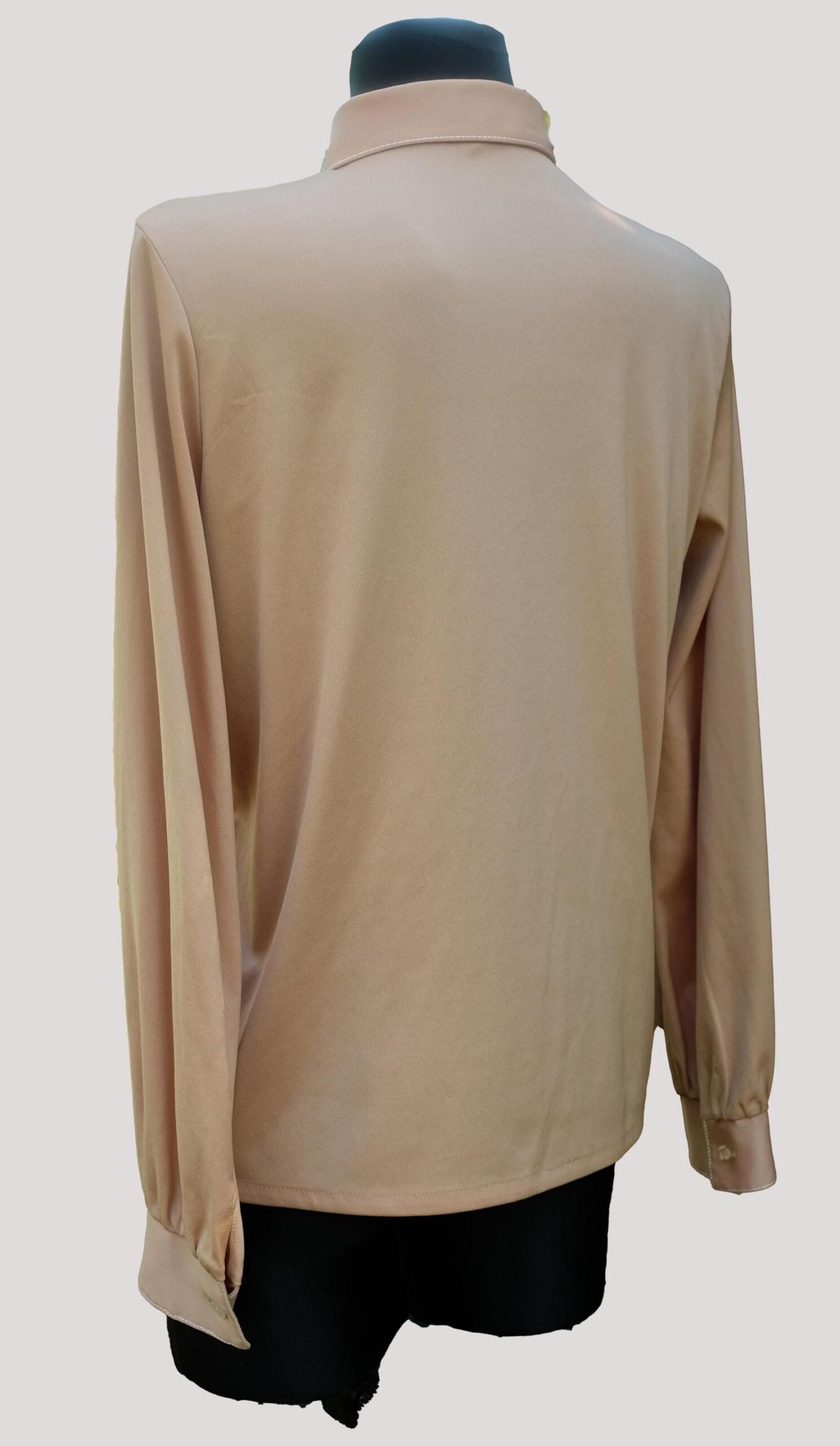 Vintage Long Sleeve Simple Cream Shirt with Elegant Floral Collared Neck Embordered Detail - Image 5