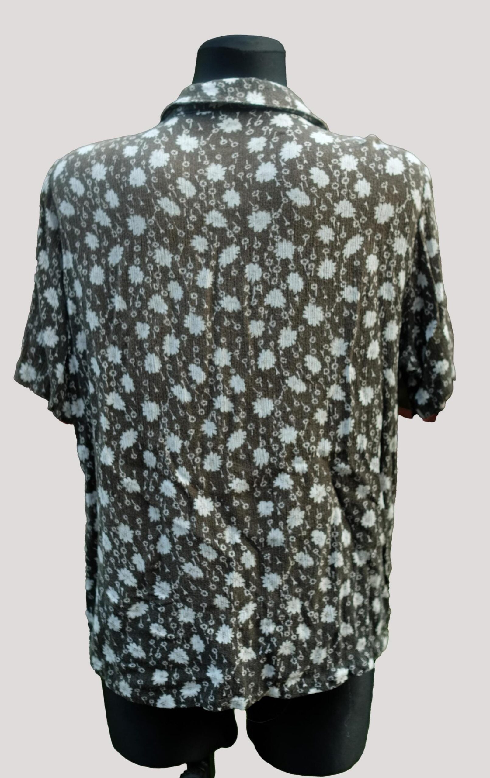 Vintage Dark Green Floral Shirt, Short Sleeve Collar Neck Summer Shirt - Image 5