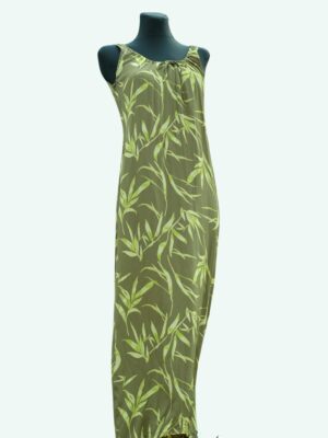 Vintage Green Leaf Pattern Maxi Dress