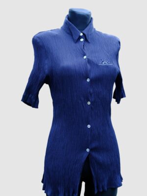 Vintage 90s Navy Blue Fitted Crinkle Crepe Blouse