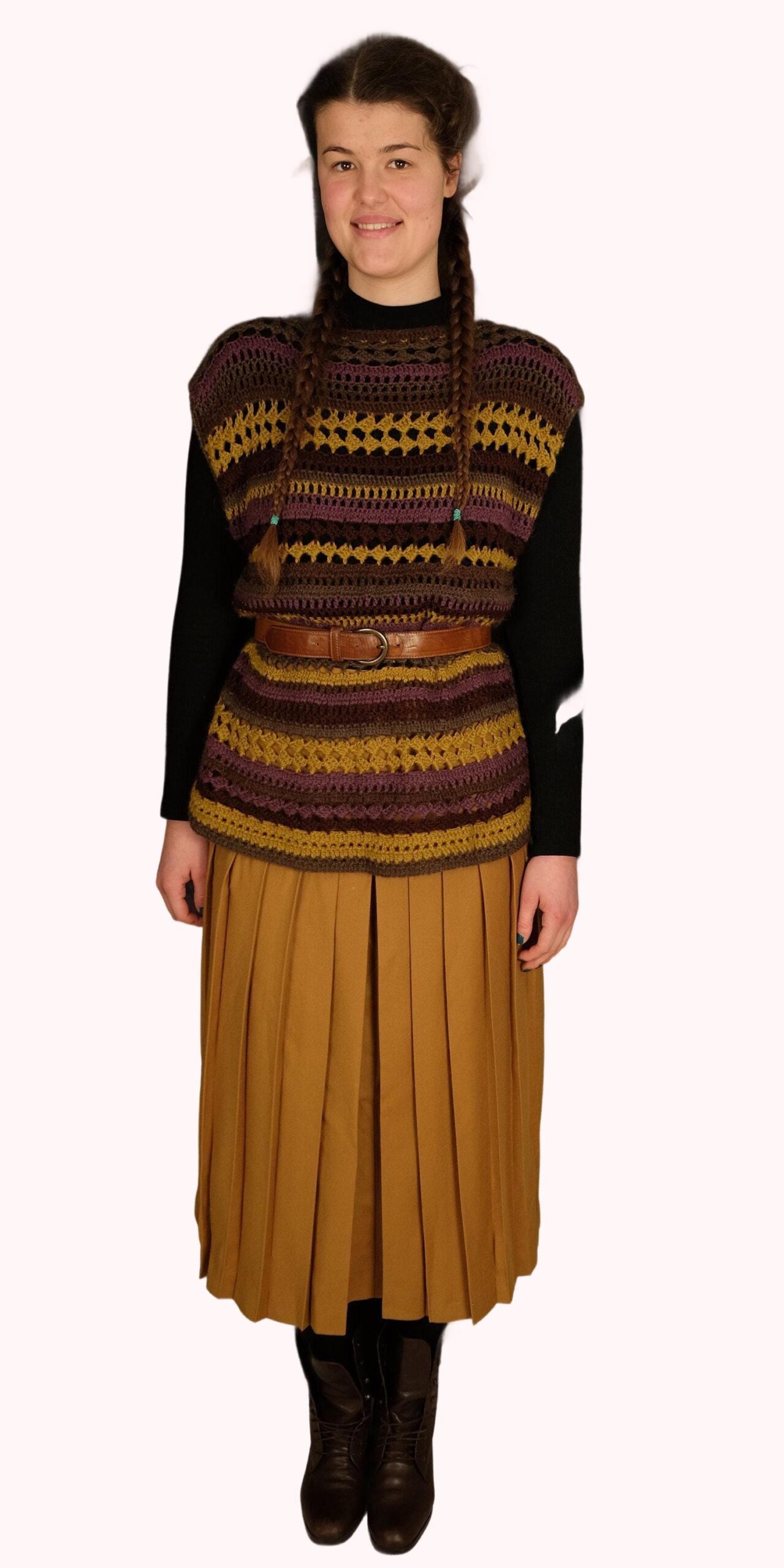 Vintage Boho Colourful Striped Crochet Sweater Vest