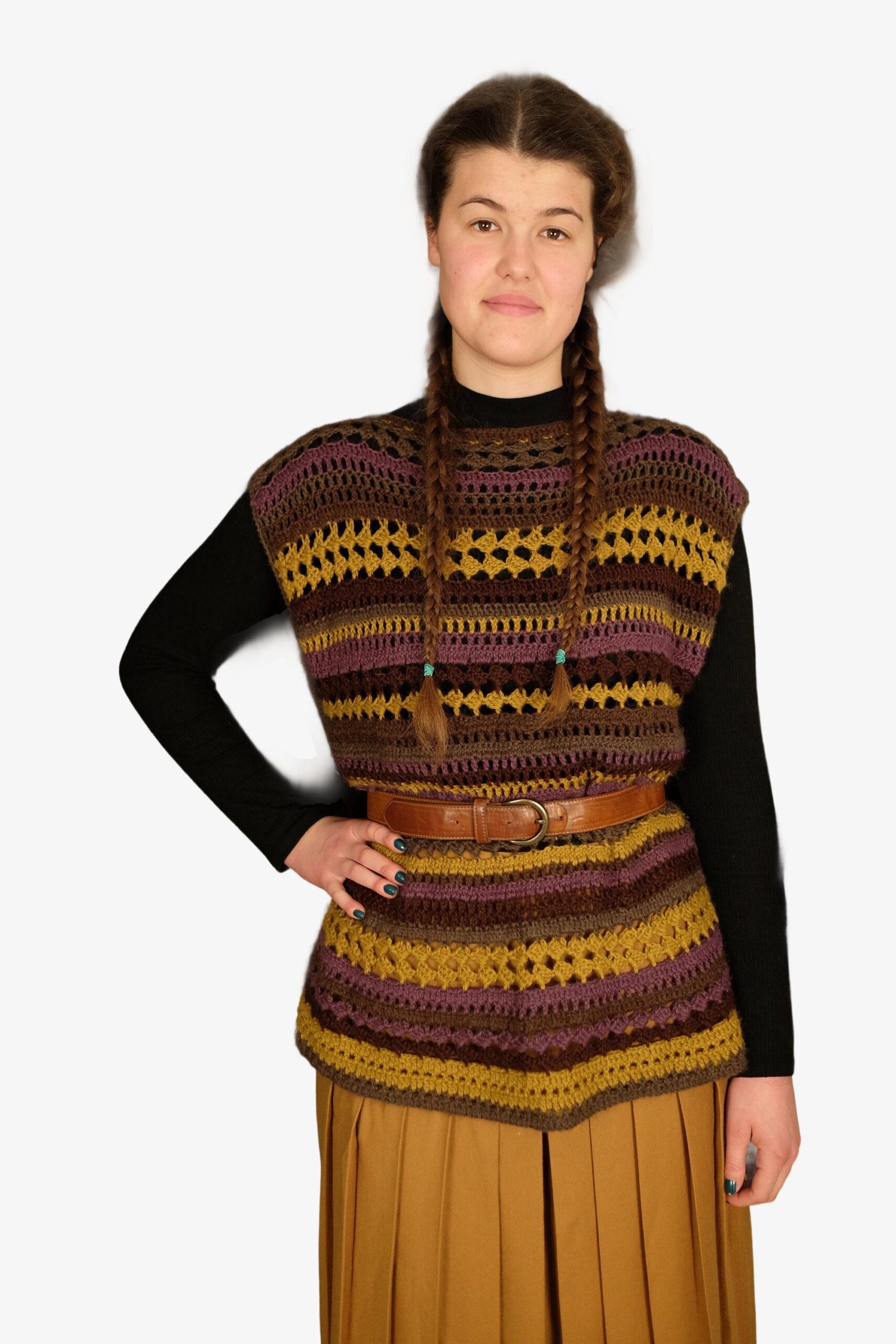 Vintage Boho Colourful Striped Crochet Sweater Vest - Image 2