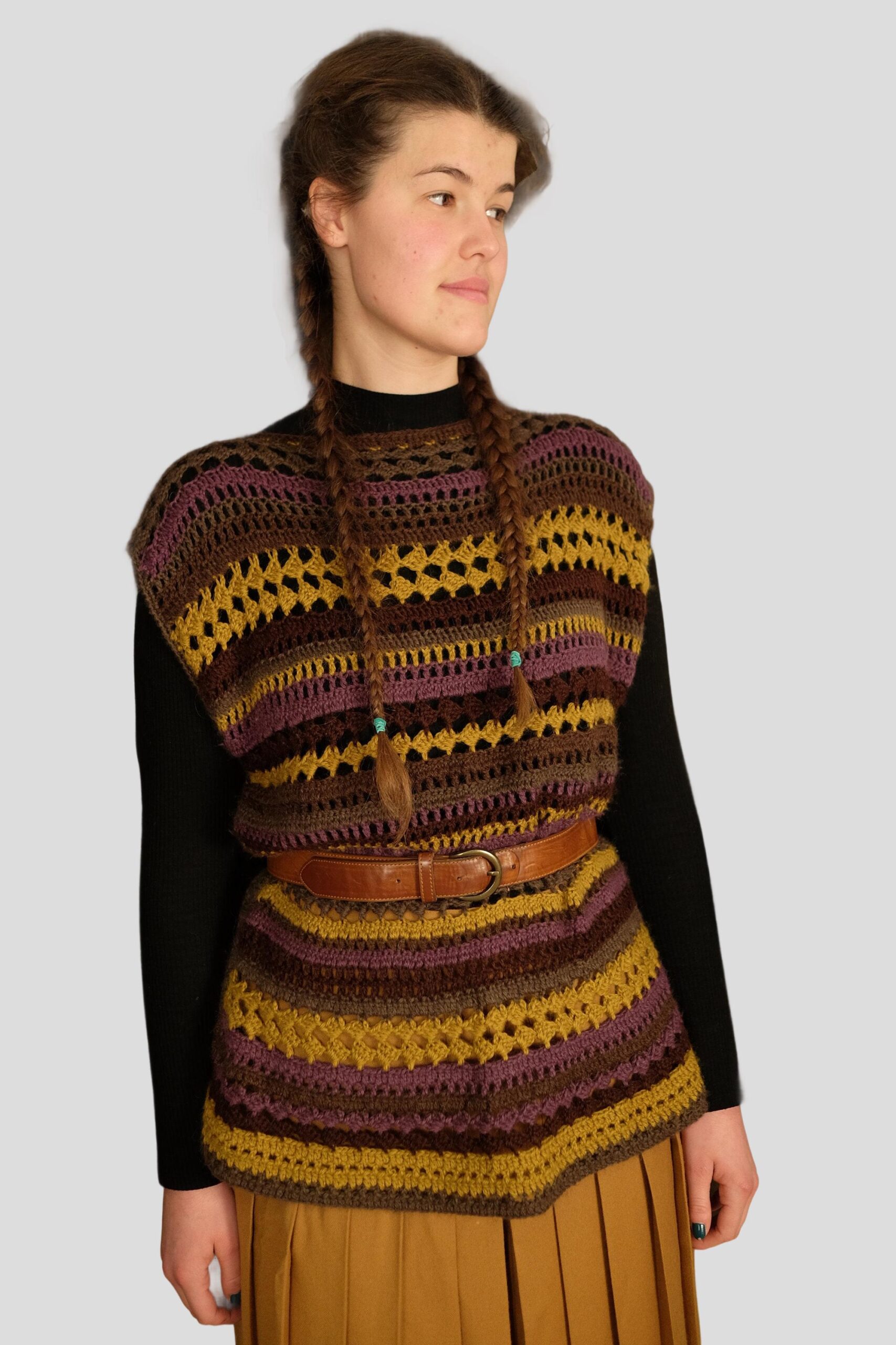 Vintage Boho Colourful Striped Crochet Sweater Vest - Image 3