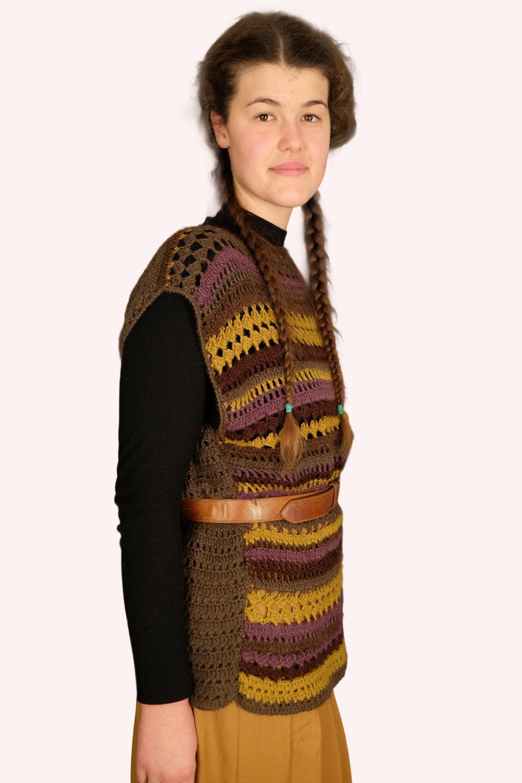 Vintage Boho Colourful Striped Crochet Sweater Vest - Image 6
