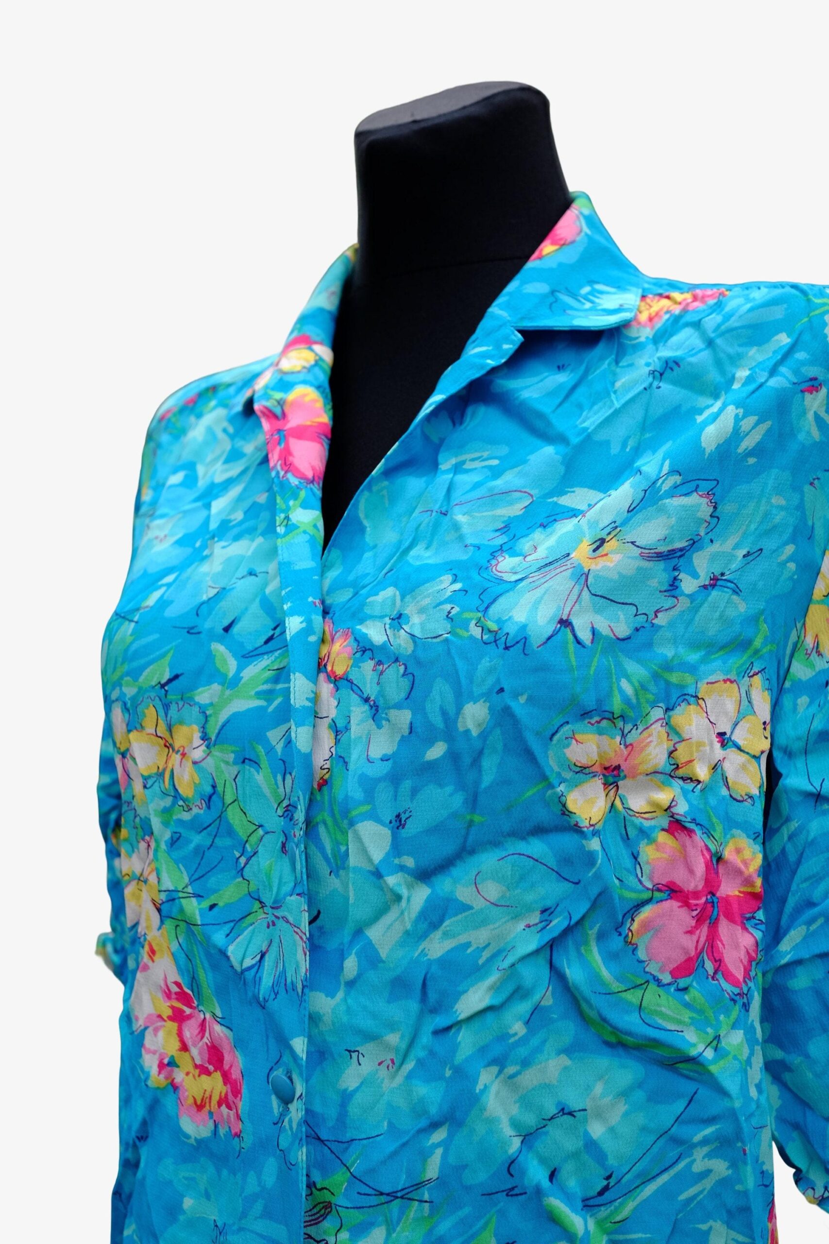 90s Vintage Blue Floral Hawaiian Viscose Blouse - Image 9