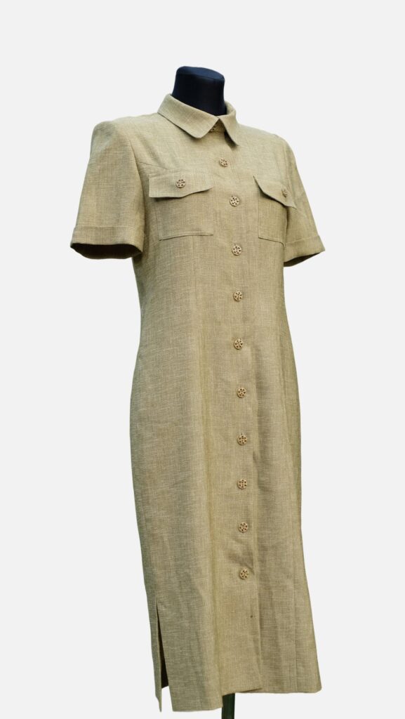 Vintage Light Green Midi Shirt Dress with Collar, Pia Boutique Paris
